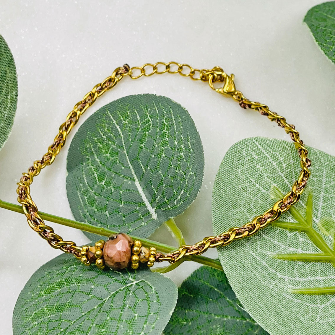 Zweifarbiges Armband Messing Braun-Rosa Stein Bairo Arrowy