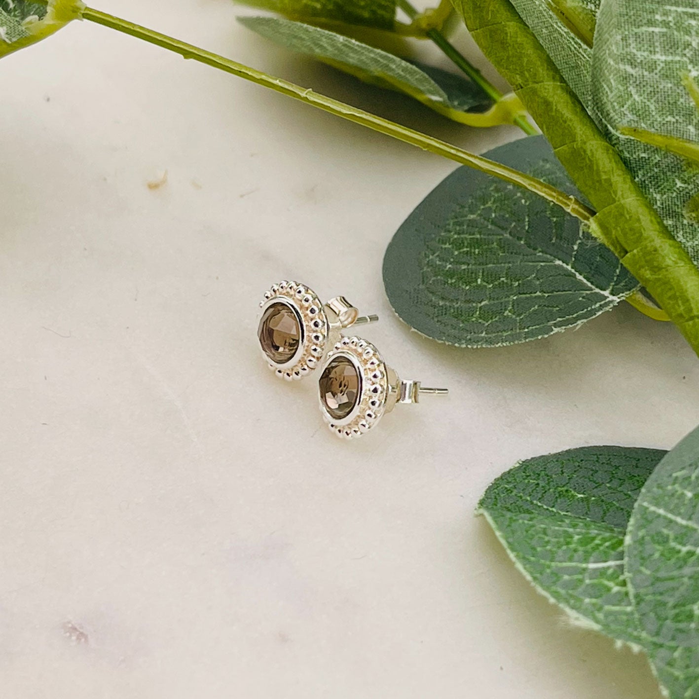 Boho Ohrstecker aus Sterling Silber 925 mit Rauchquarz Lysia