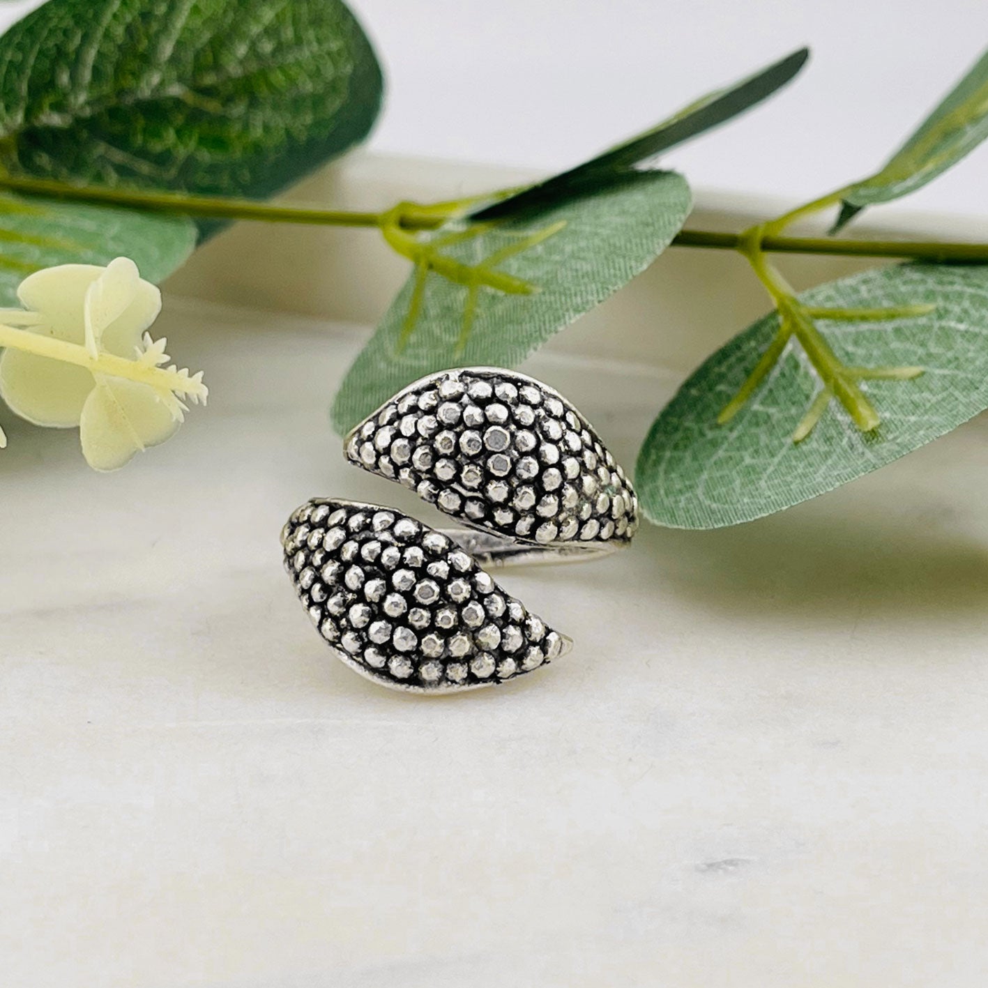 Boho Fingerring Silber mit Blatt-Design Cleo