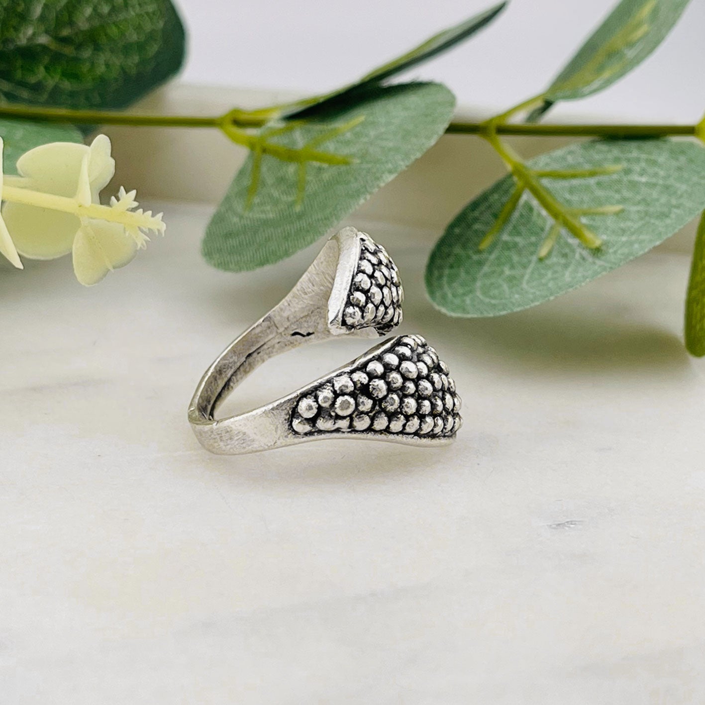 Boho Fingerring Silber mit Blatt-Design Cleo