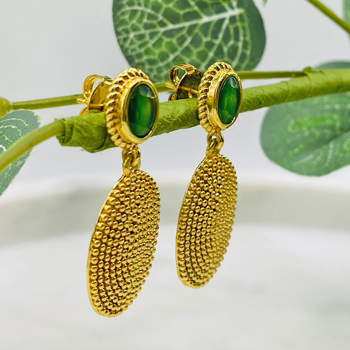 Boho Ohrringe Gold mit grünem Turmalin Pink Sand Shevona