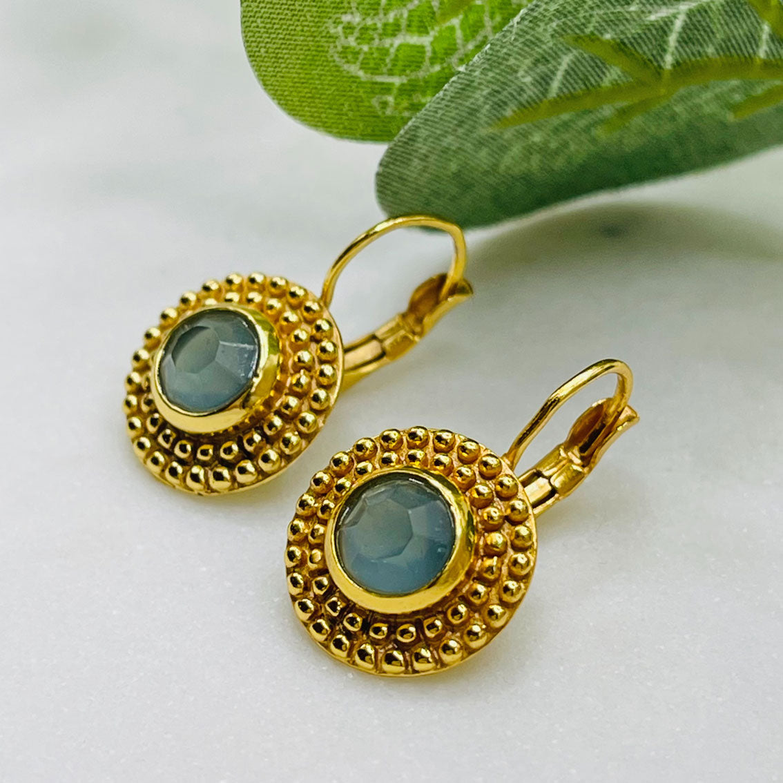 Boho Ohrringe Gold mit petrol Topaz Pink Sand Antonina