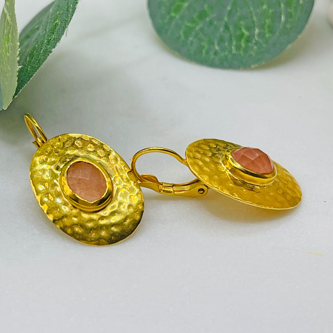 Boho Ohrringe Gold mit Quarz Pink Sand Civiti
