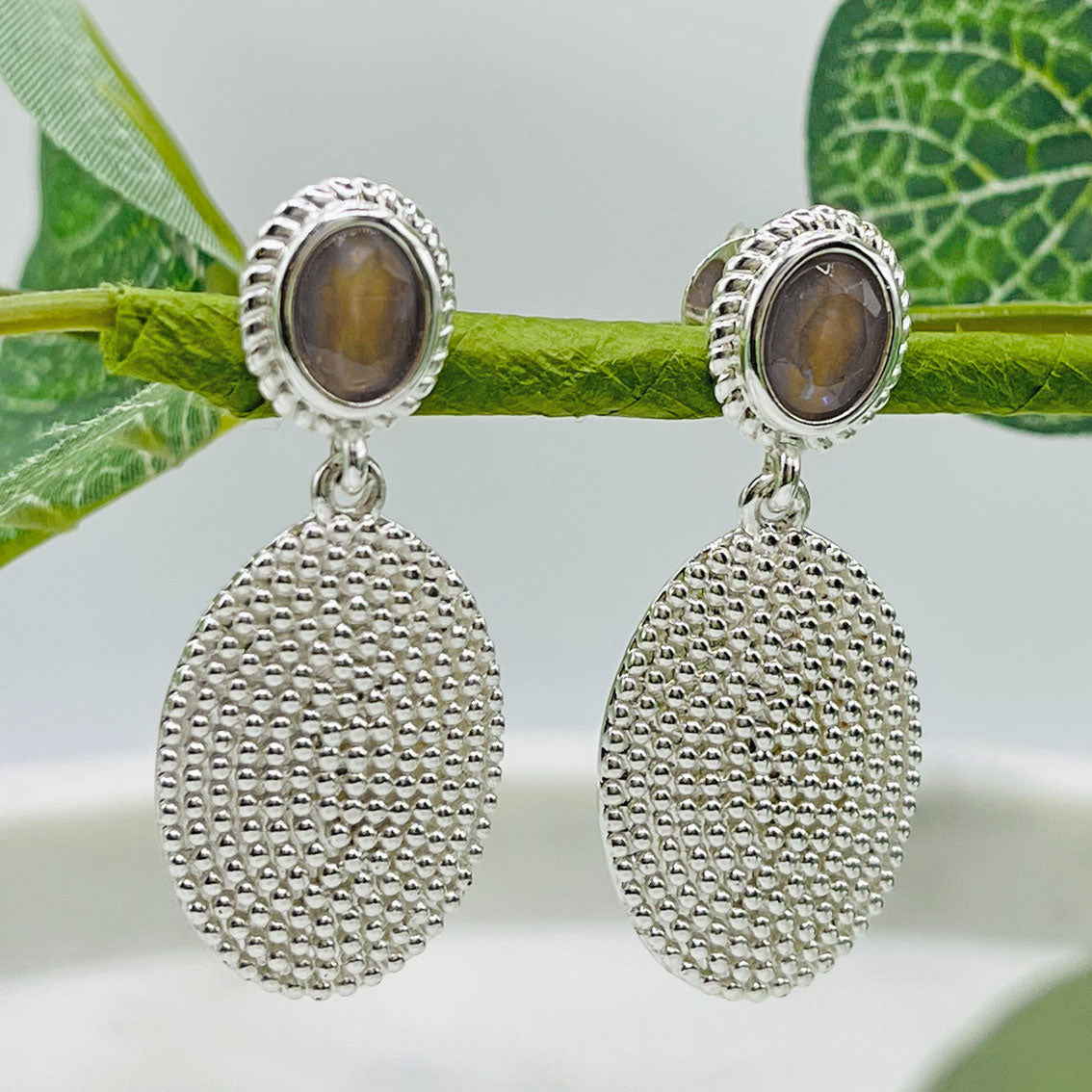 Boho Ohrringe Silber mit braunem Rauchquarz Pink Sand Orne