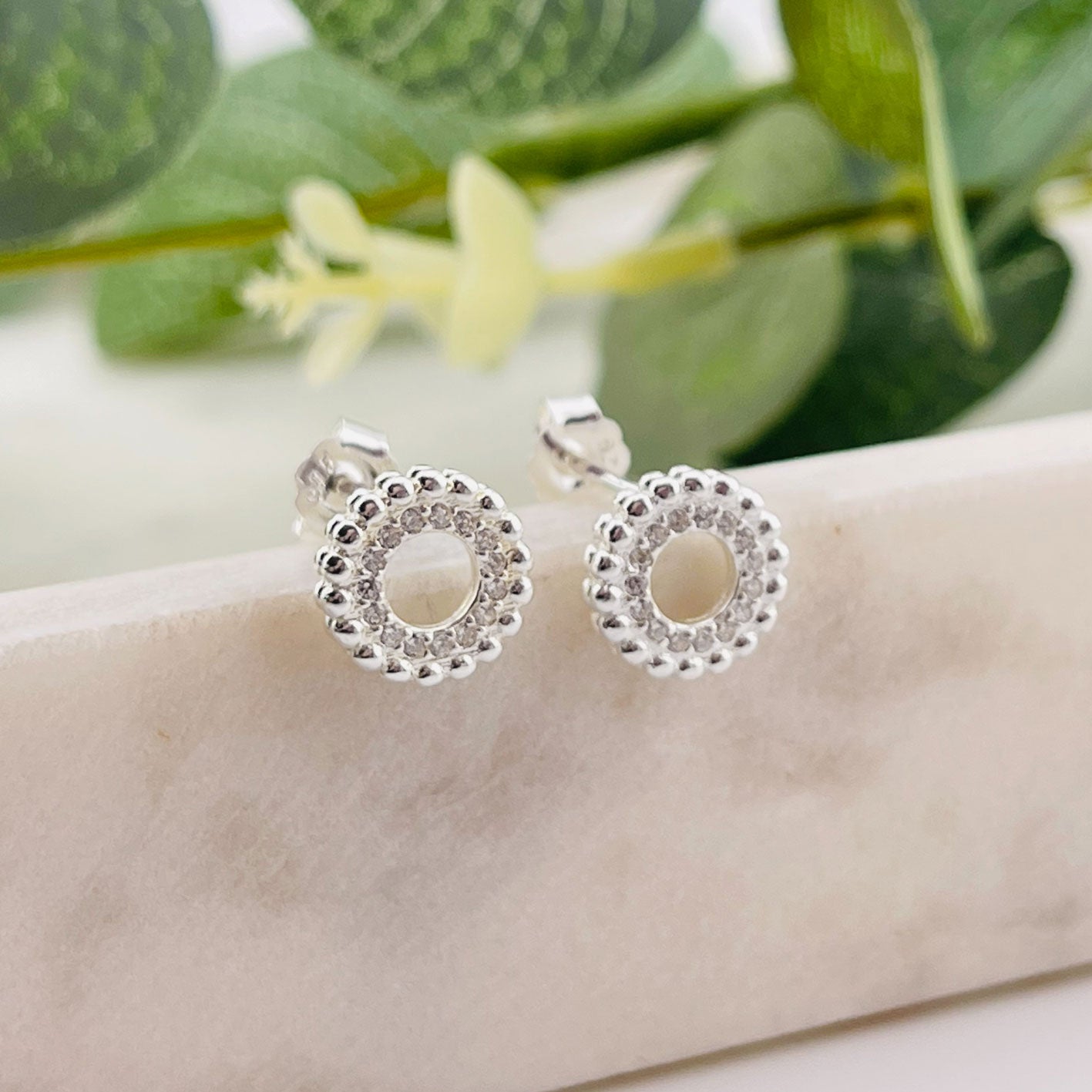 Boho Ohrstecker Silber mit Zirkonia-Steinchen Biloba