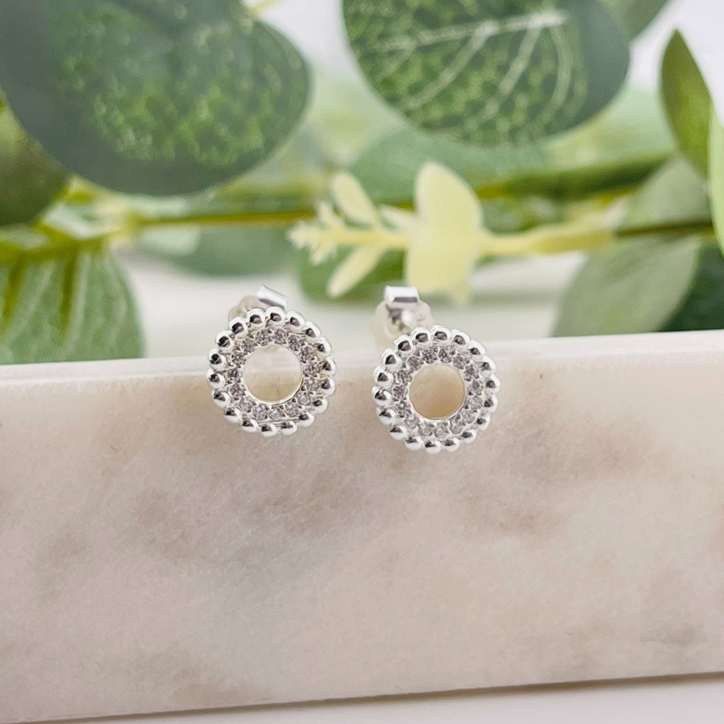 Boho Ohrstecker Silber mit Zirkonia-Steinchen Biloba