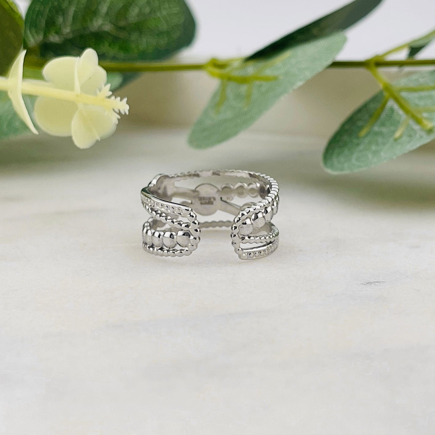 Boho Ring Silber mit schwarzen Steinen Orelie