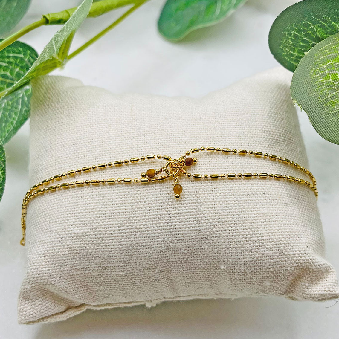 Doppel-Armkettchen Gold mit Tigerauge-Perlen Paya