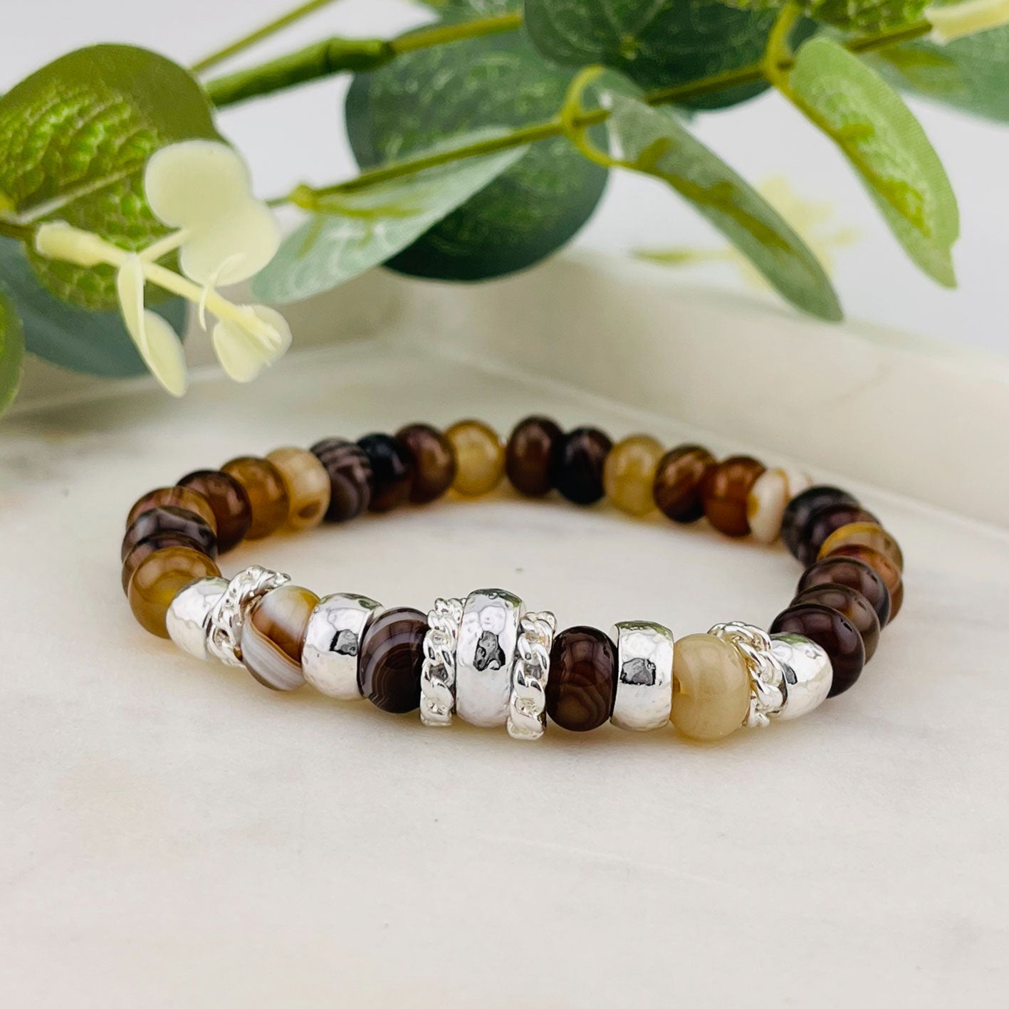 Elastisches Stein-Armband mit Bronzit und Silber Pink Sand Naemi