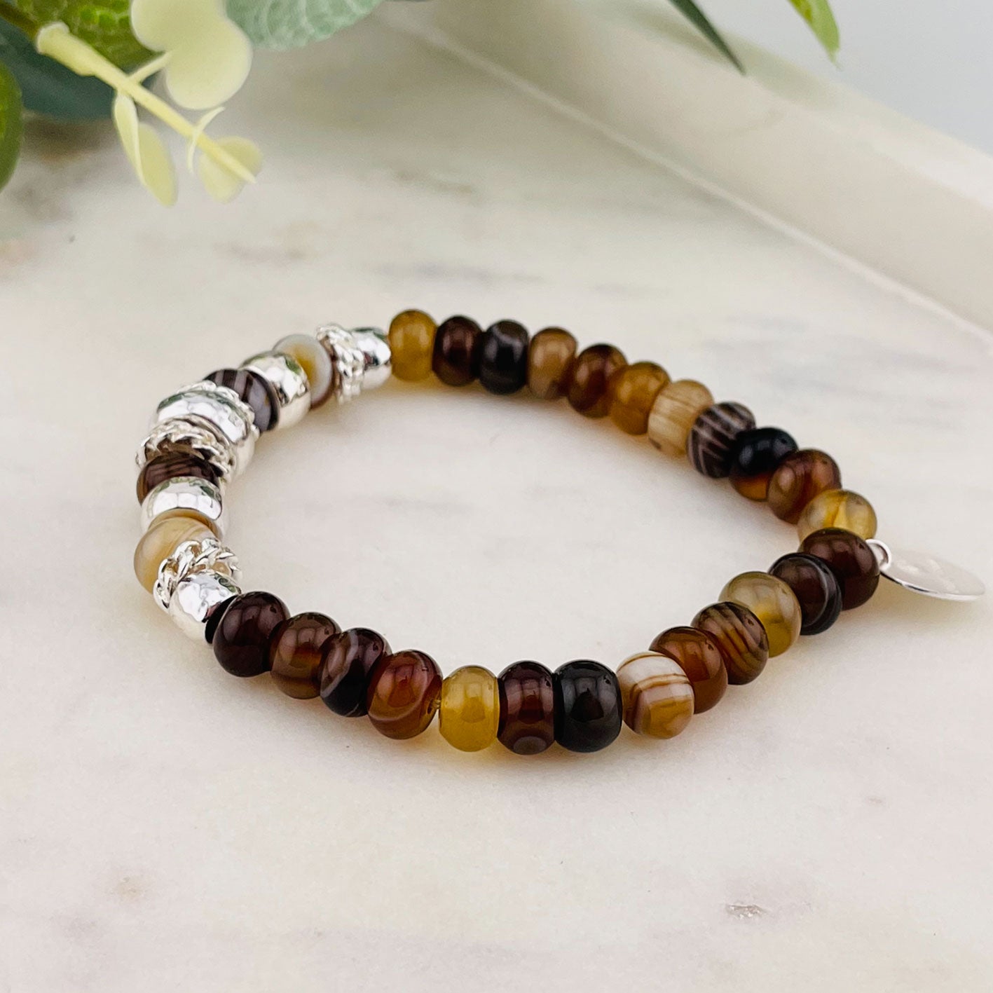 Elastisches Stein-Armband mit Bronzit und Silber Pink Sand Naemi