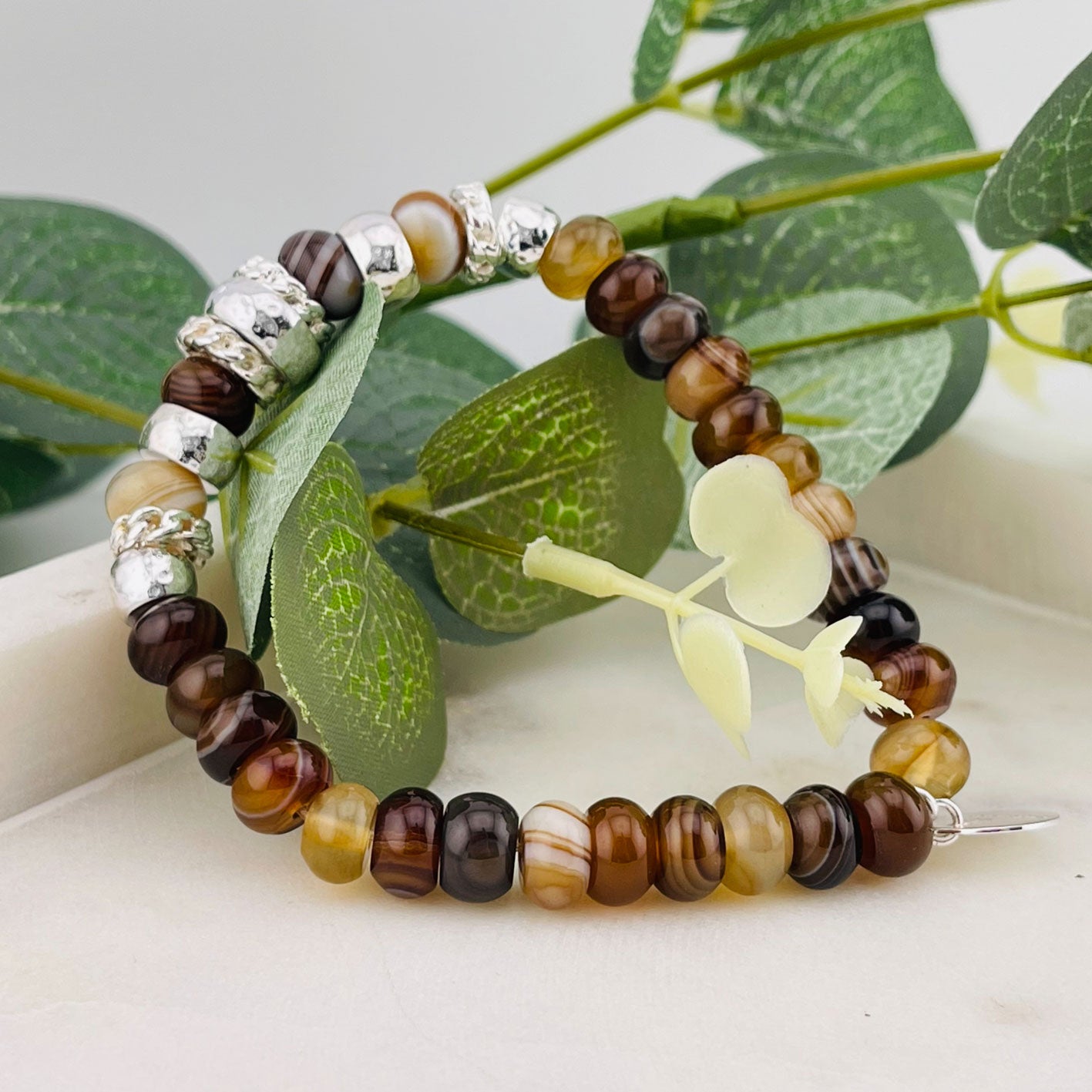 Elastisches Stein-Armband mit Bronzit und Silber Pink Sand Naemi