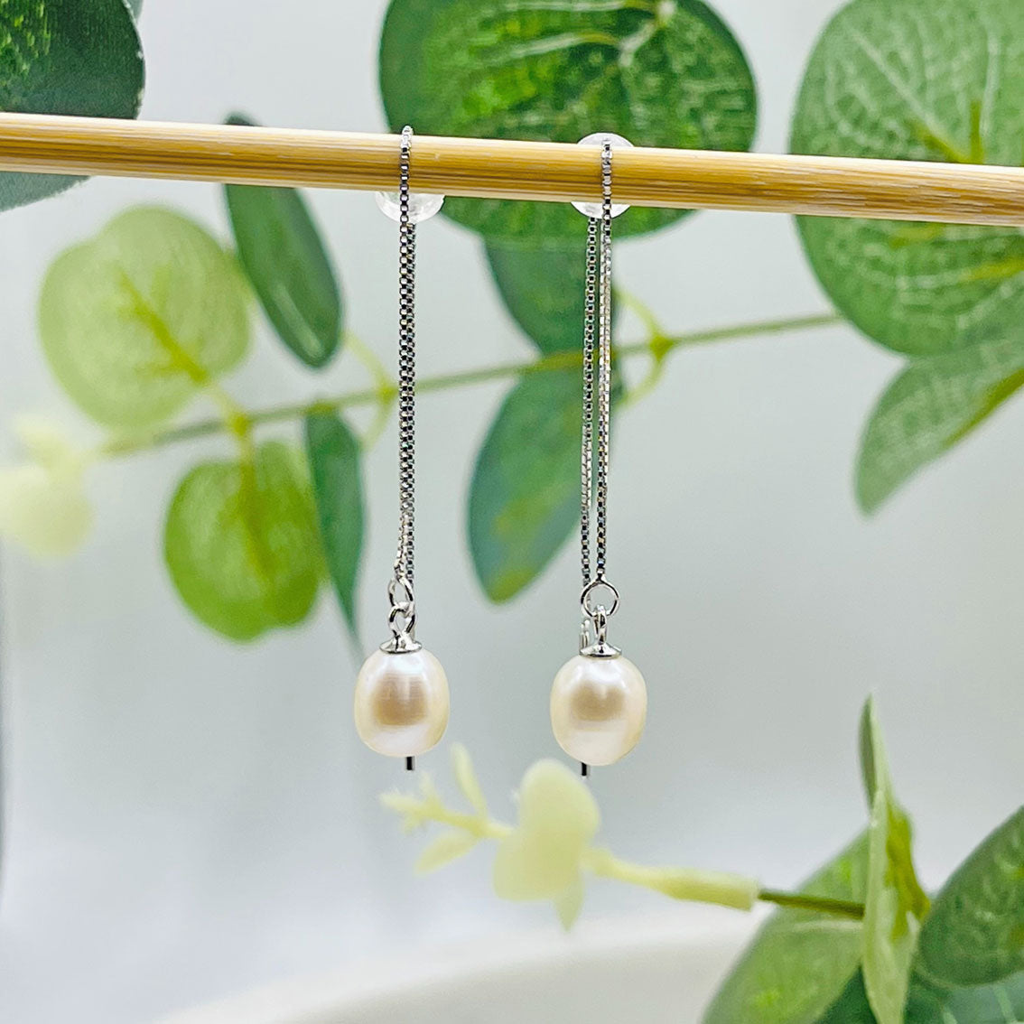 Feine Durchzieher-Ohrringe Silber mit Süsswasserperle