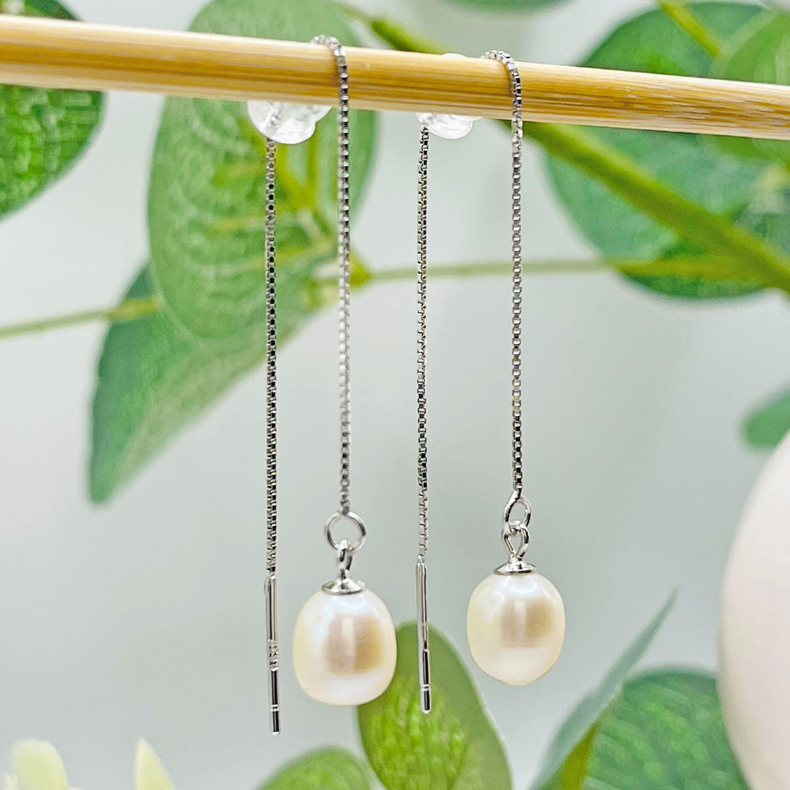 Feine Durchzieher-Ohrringe Silber mit Süsswasserperle