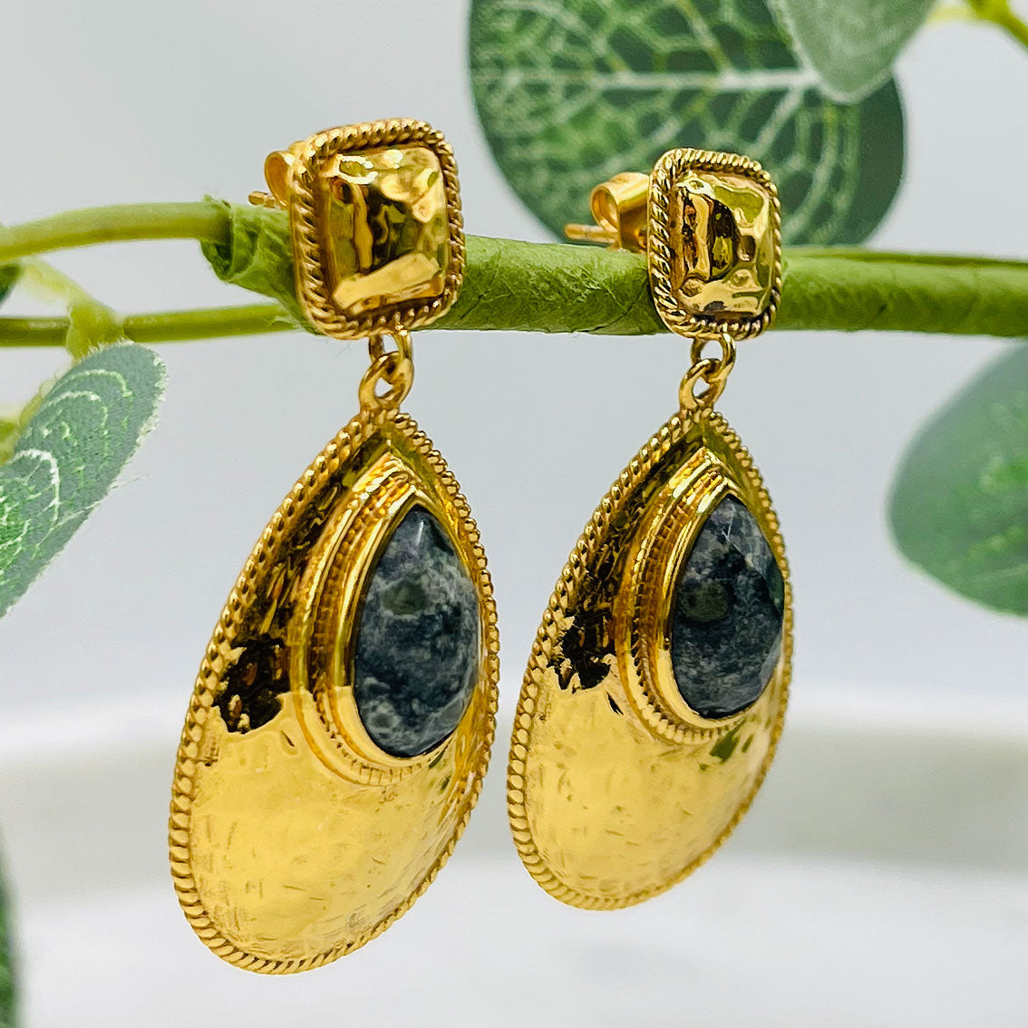 Goldene Statement-Ohrringe mit grünem Achat Pink Sand Sappos