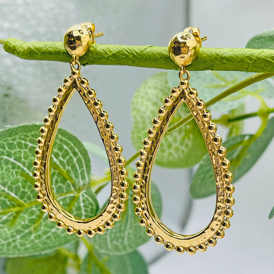 Goldohrringe mit Tropfenanhänger Boho-Chic Pink Sand Rejane