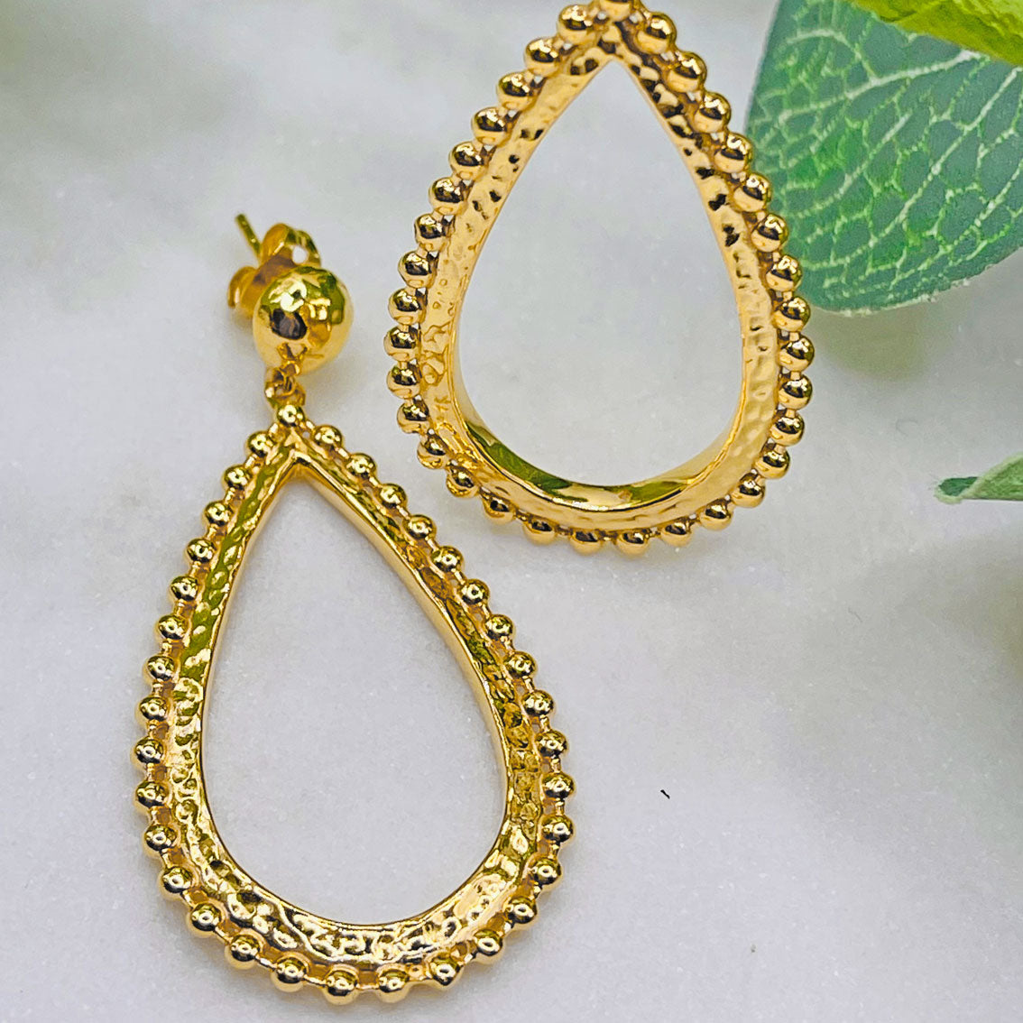 Goldohrringe mit Tropfenanhänger Boho-Chic Pink Sand Rejane