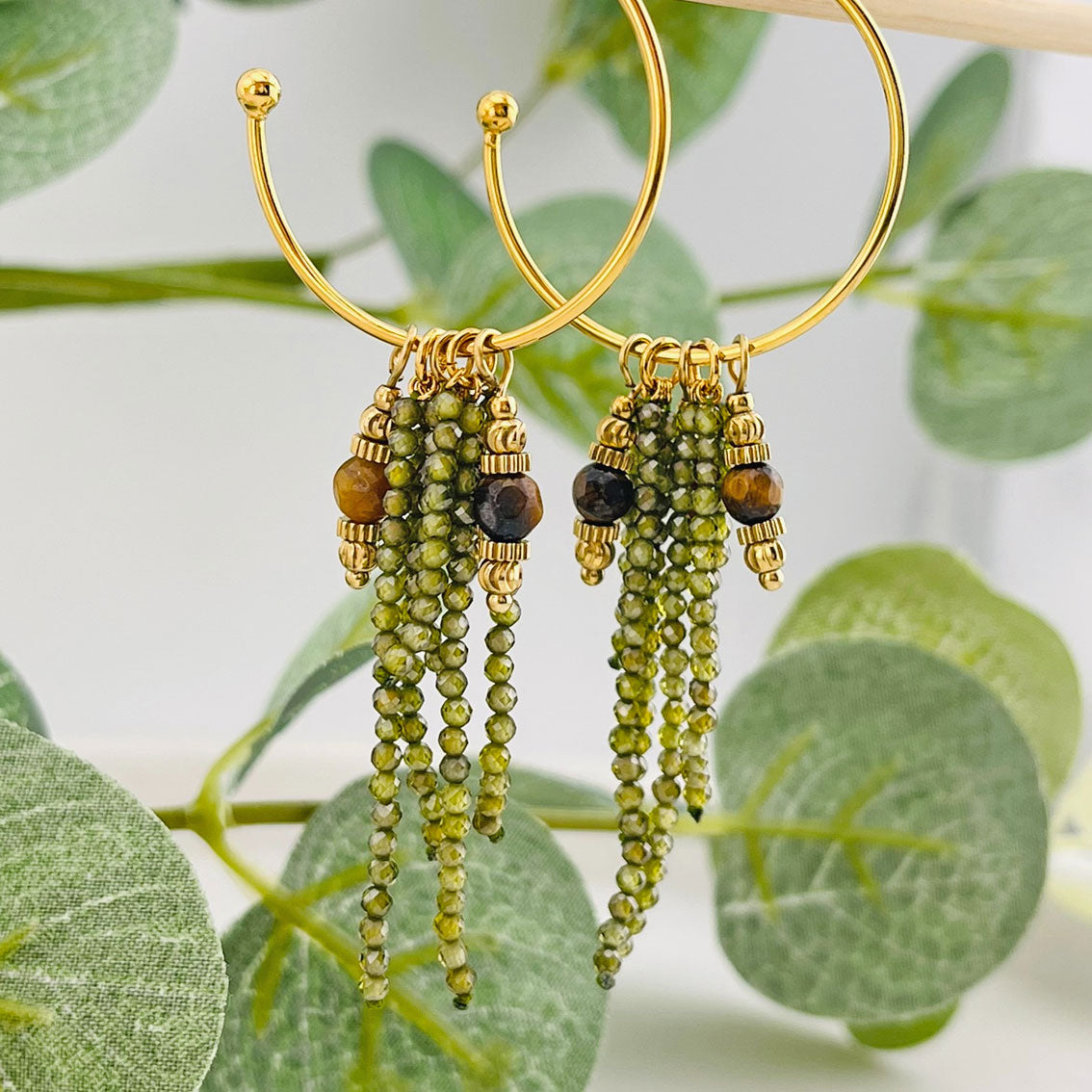 Grosse Ohrringe Gold mit Tigerauge Boho Schmuck | Bairo Joplin