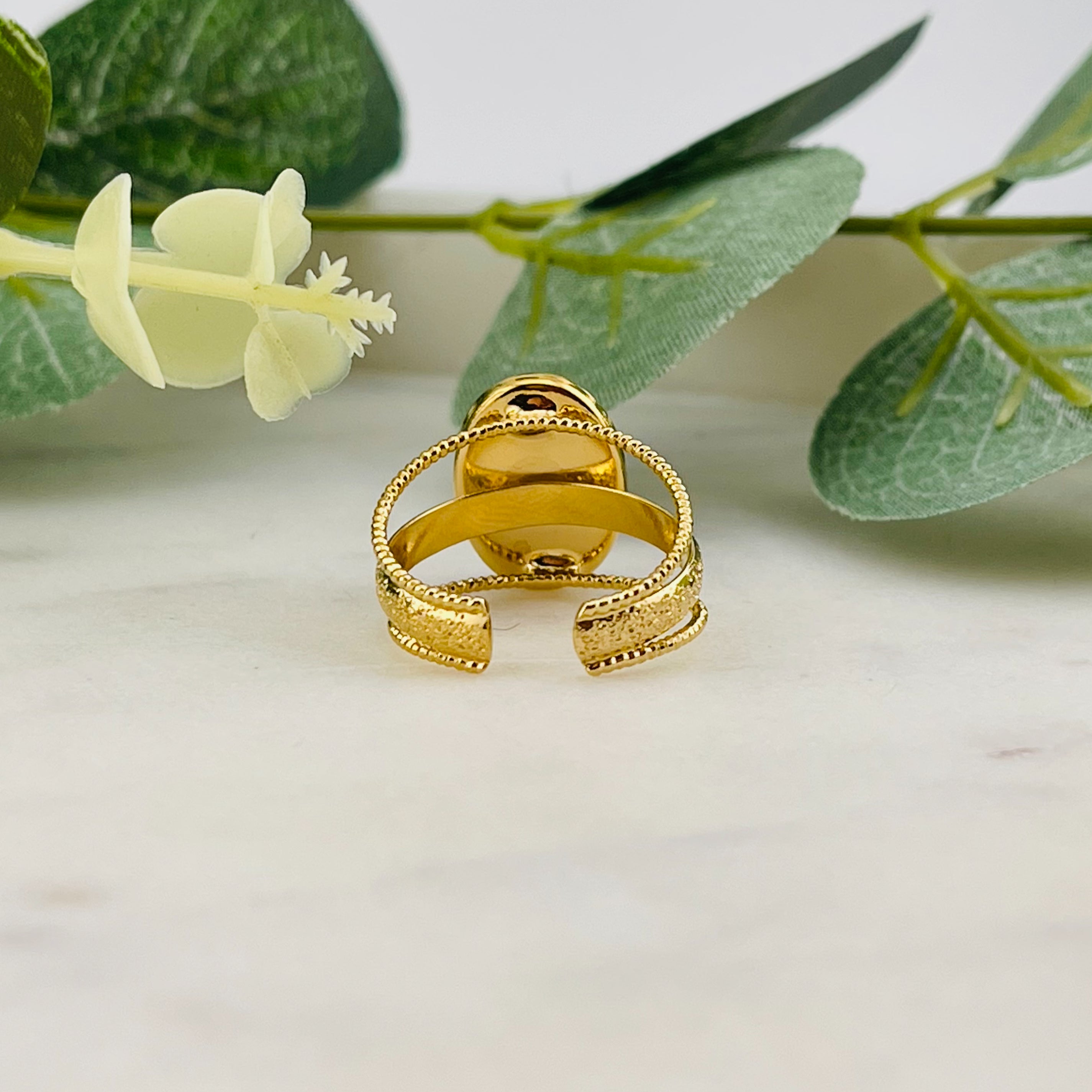 Goldring mit rosa Rhodochrosit Stein Vintage-Style Rose