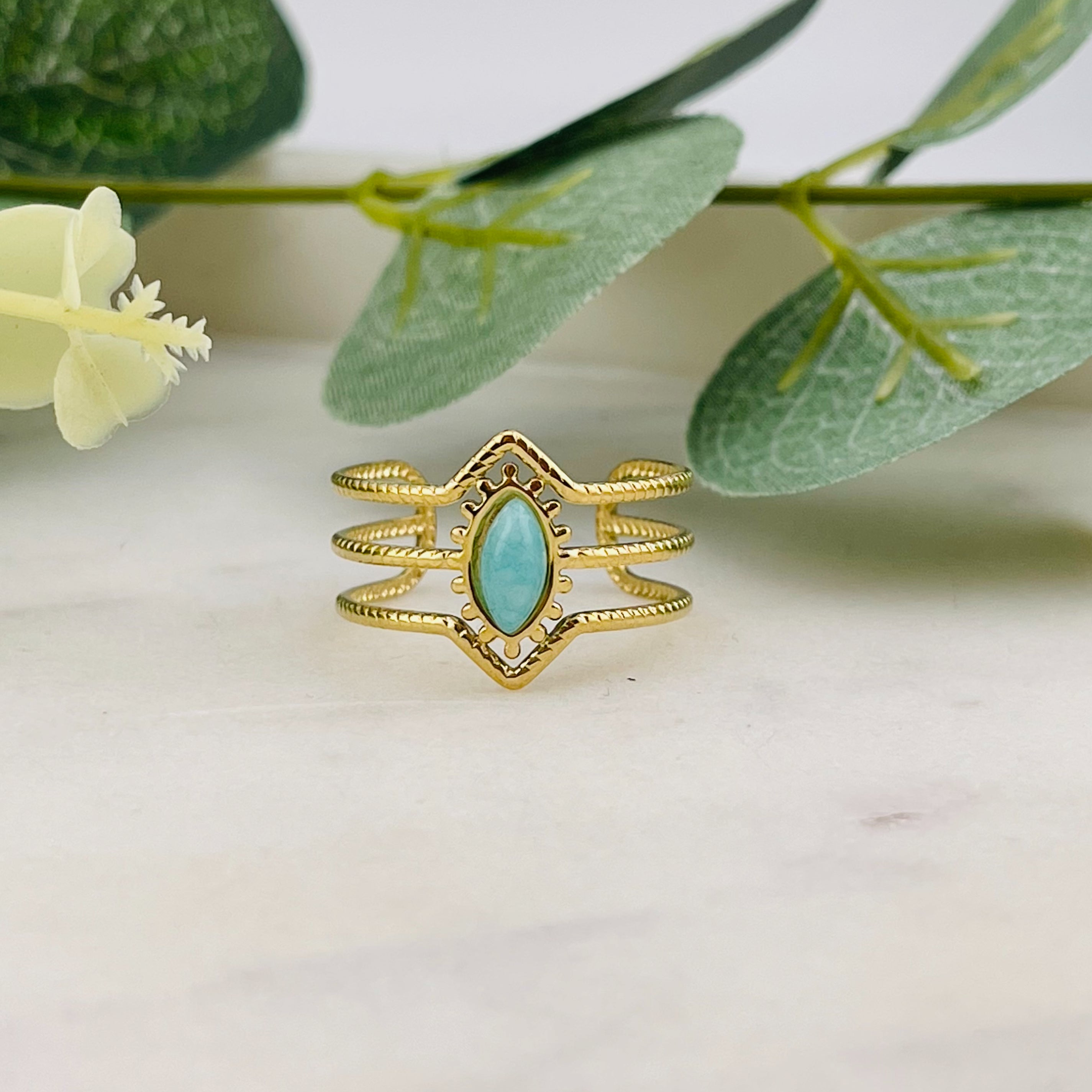 Boho Goldring mit türkis Amazonit Stein Malinka