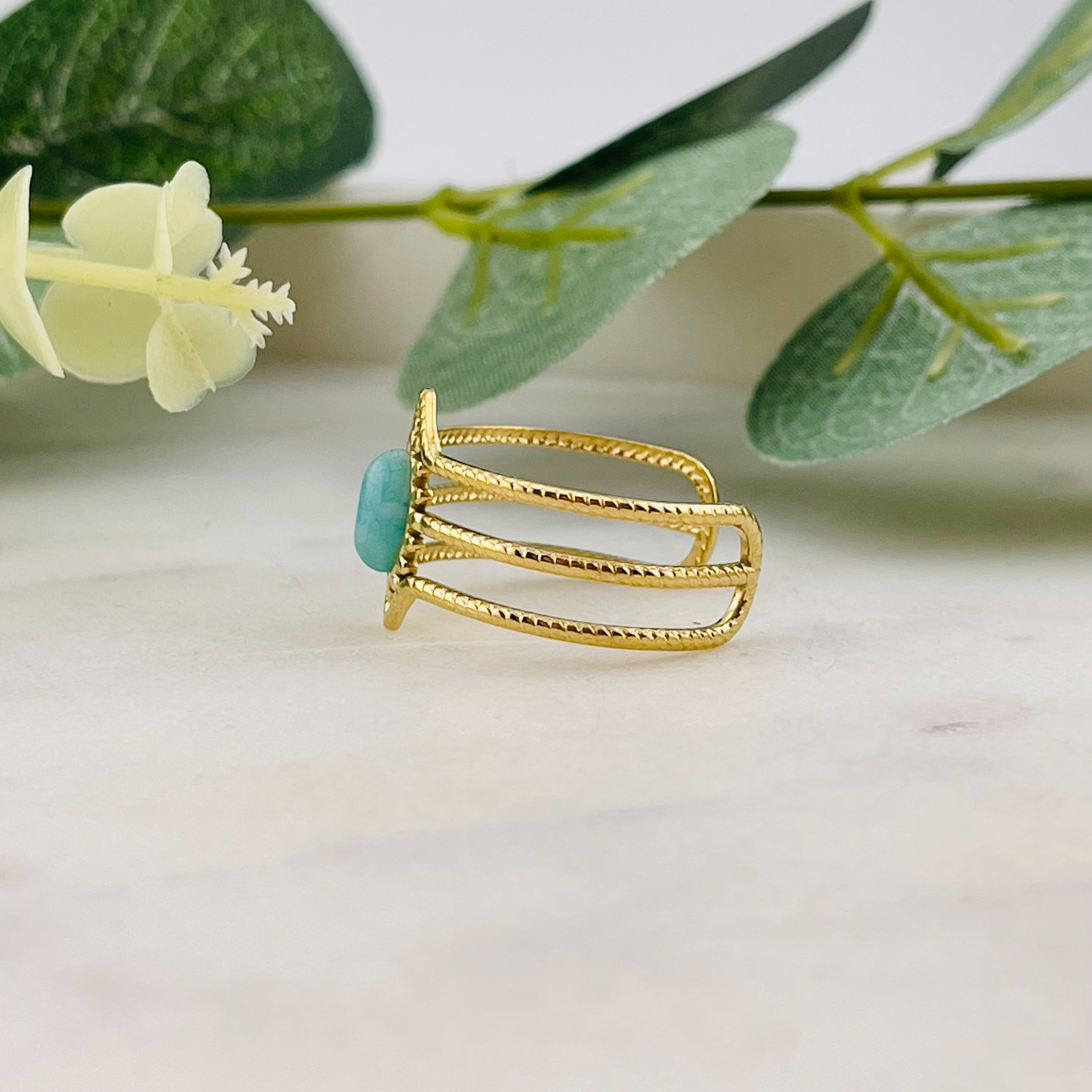 Boho Goldring mit türkis Amazonit Stein Malinka
