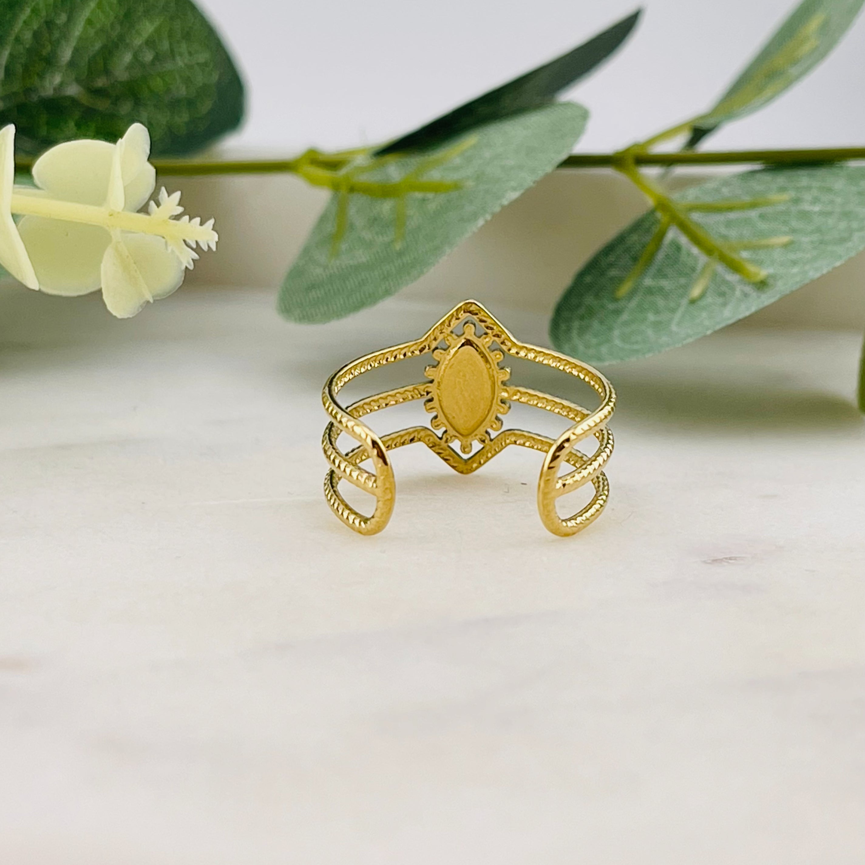 Boho Goldring mit türkis Amazonit Stein Malinka