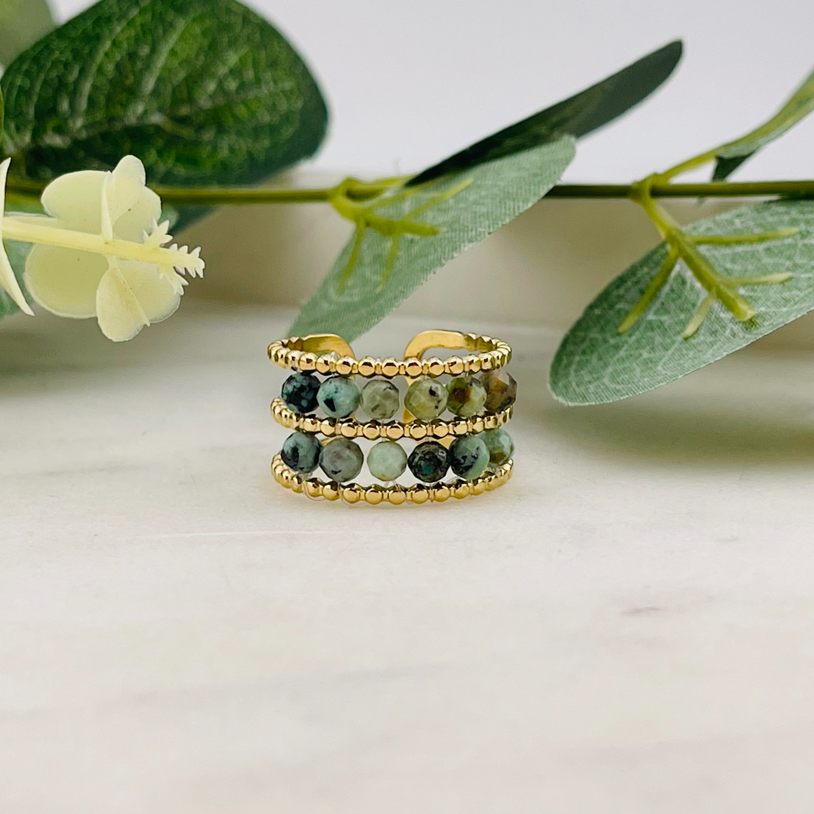 Boho Goldring mit türkis Steinen Melor