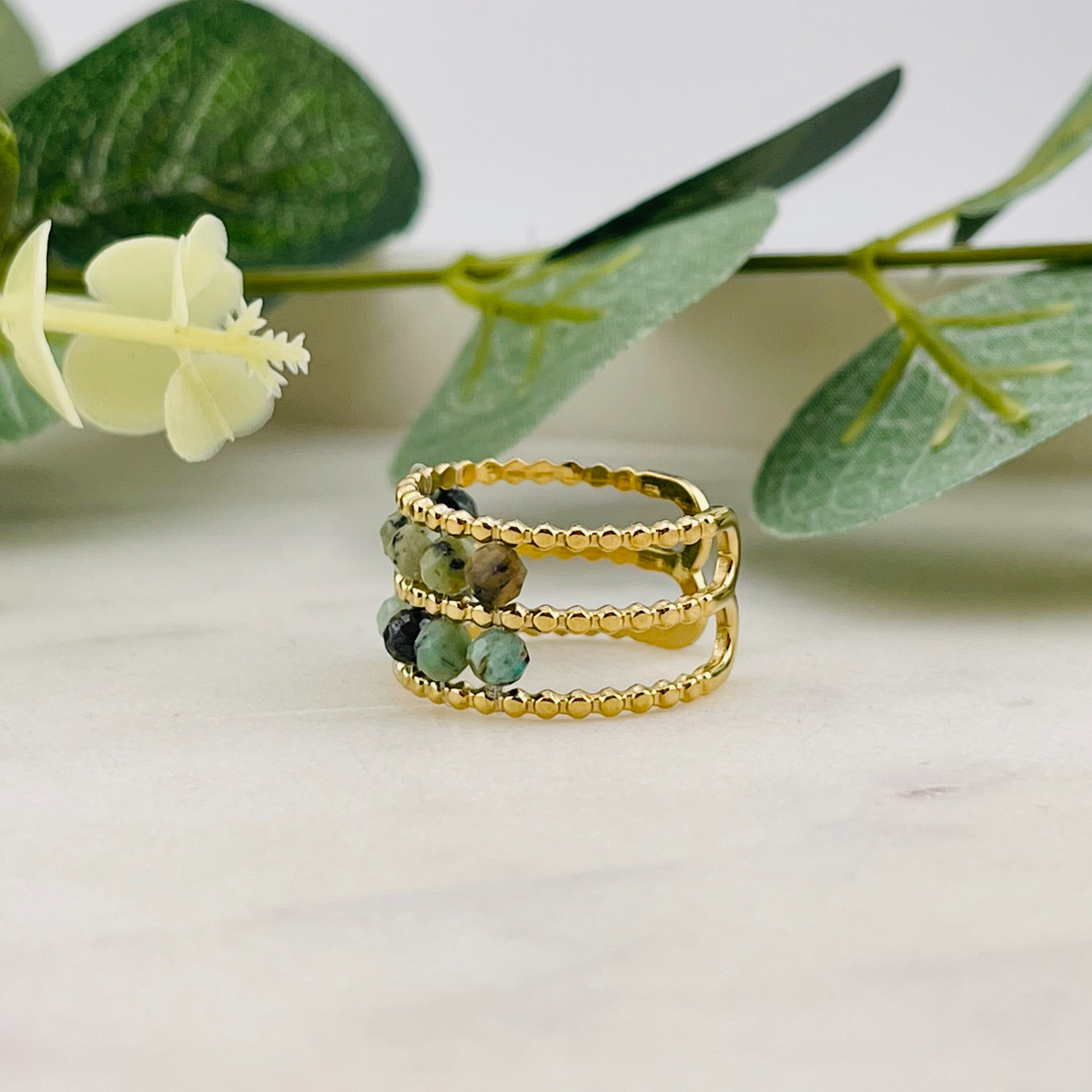 Boho Goldring mit türkis Steinen Melor