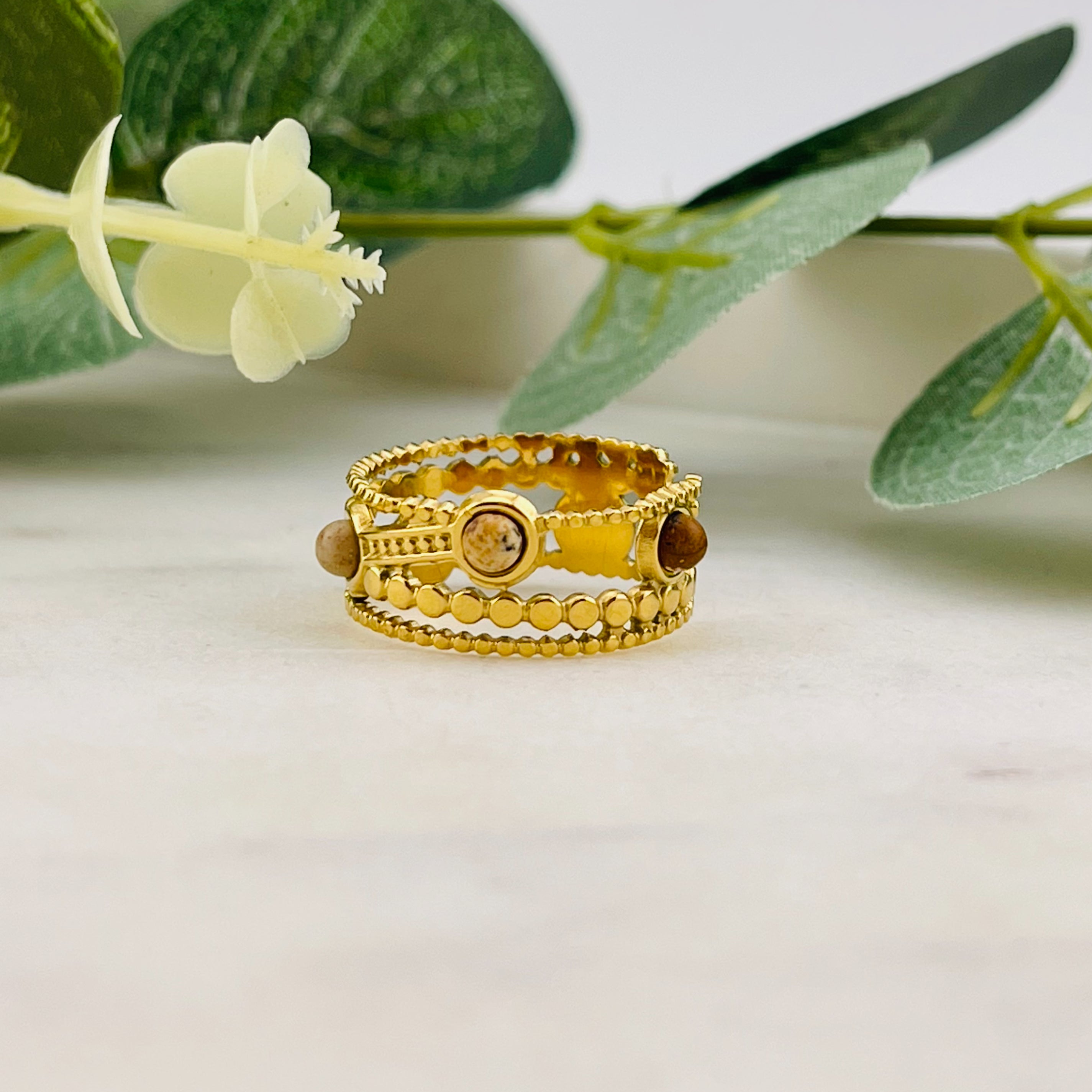 Goldring mit braunen Jaspissteinen Cotoca
