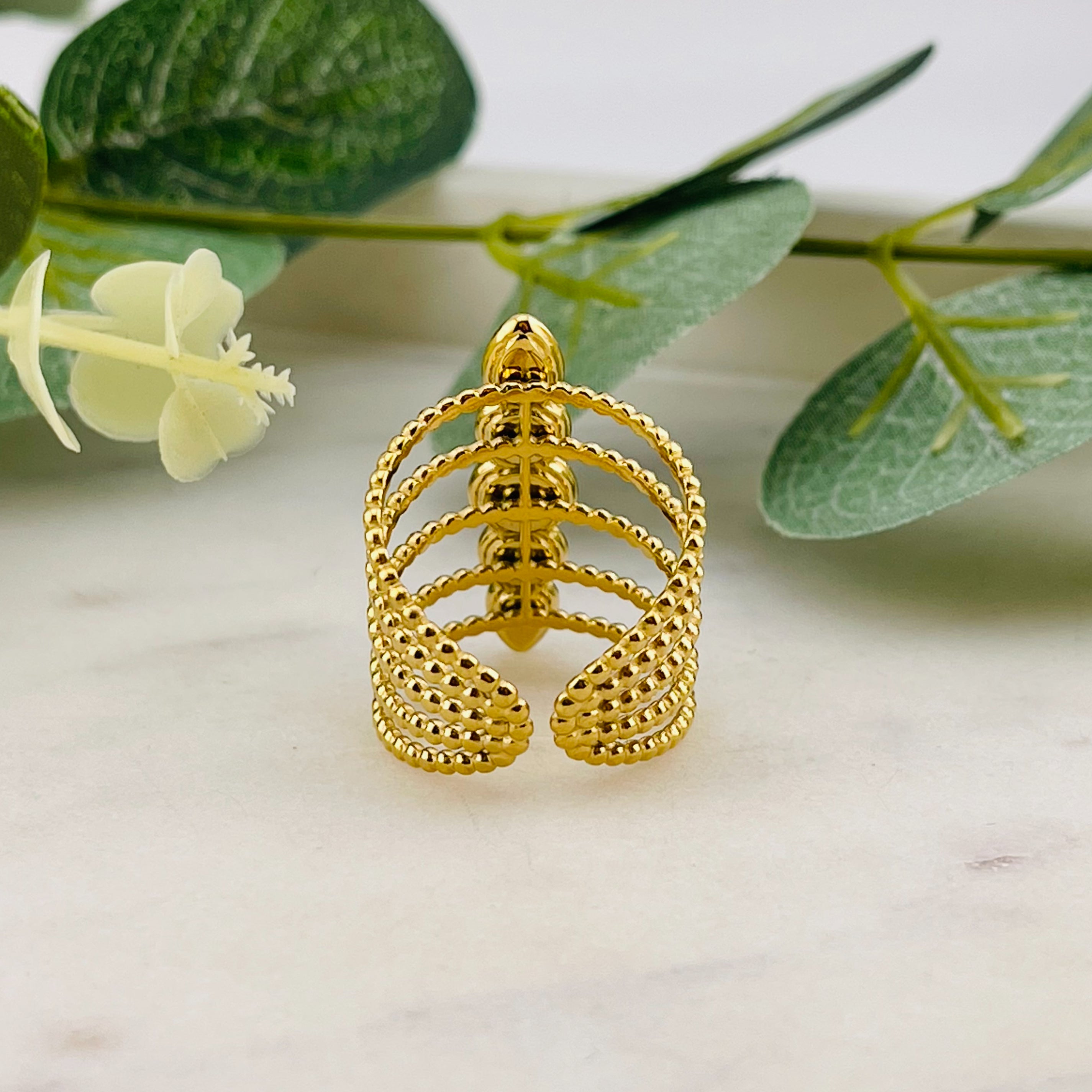 Breiter Goldring mit Dalmatiner Jaspis Steinen Reves