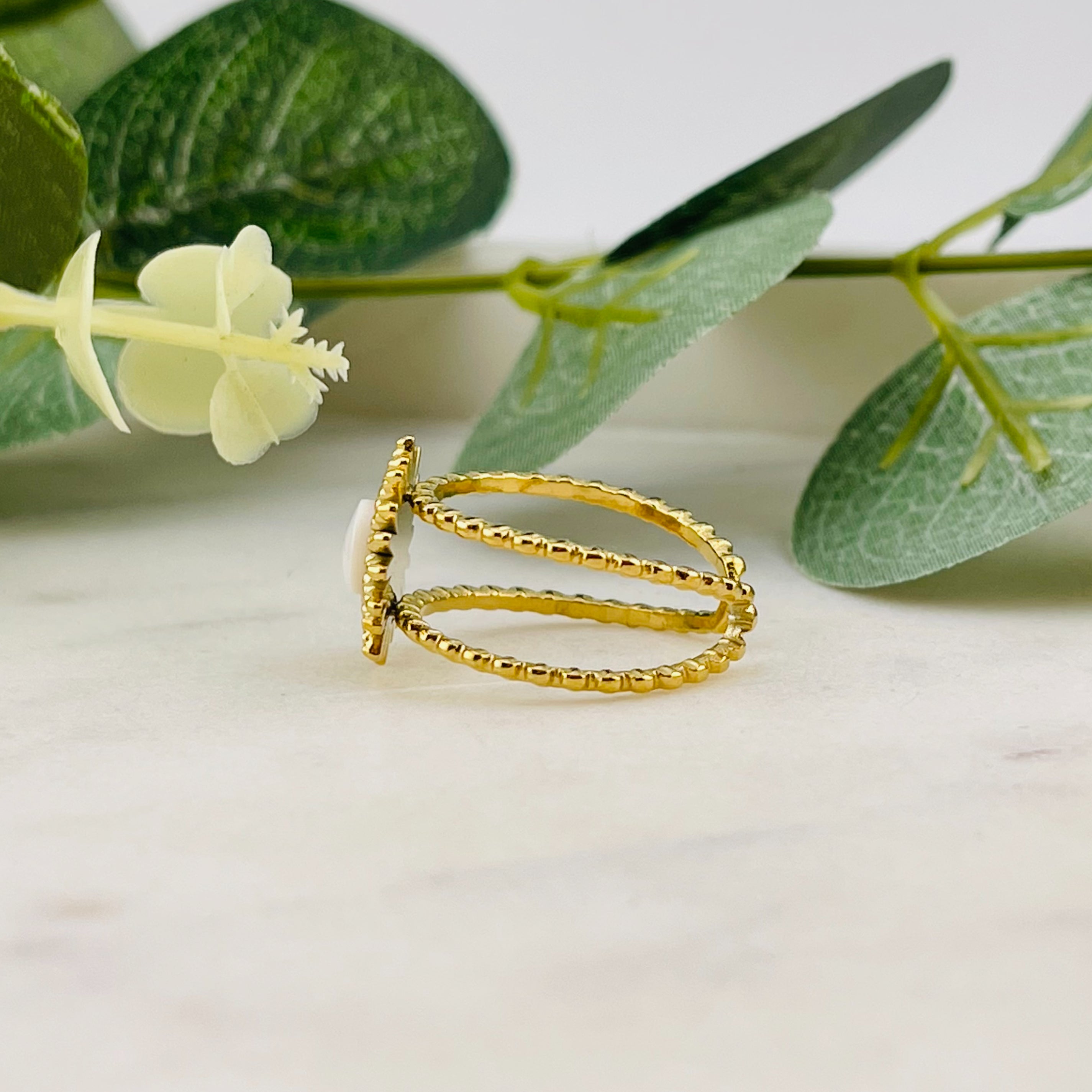 Goldring mit weissem Stein in Sonne Boho-Style Claix