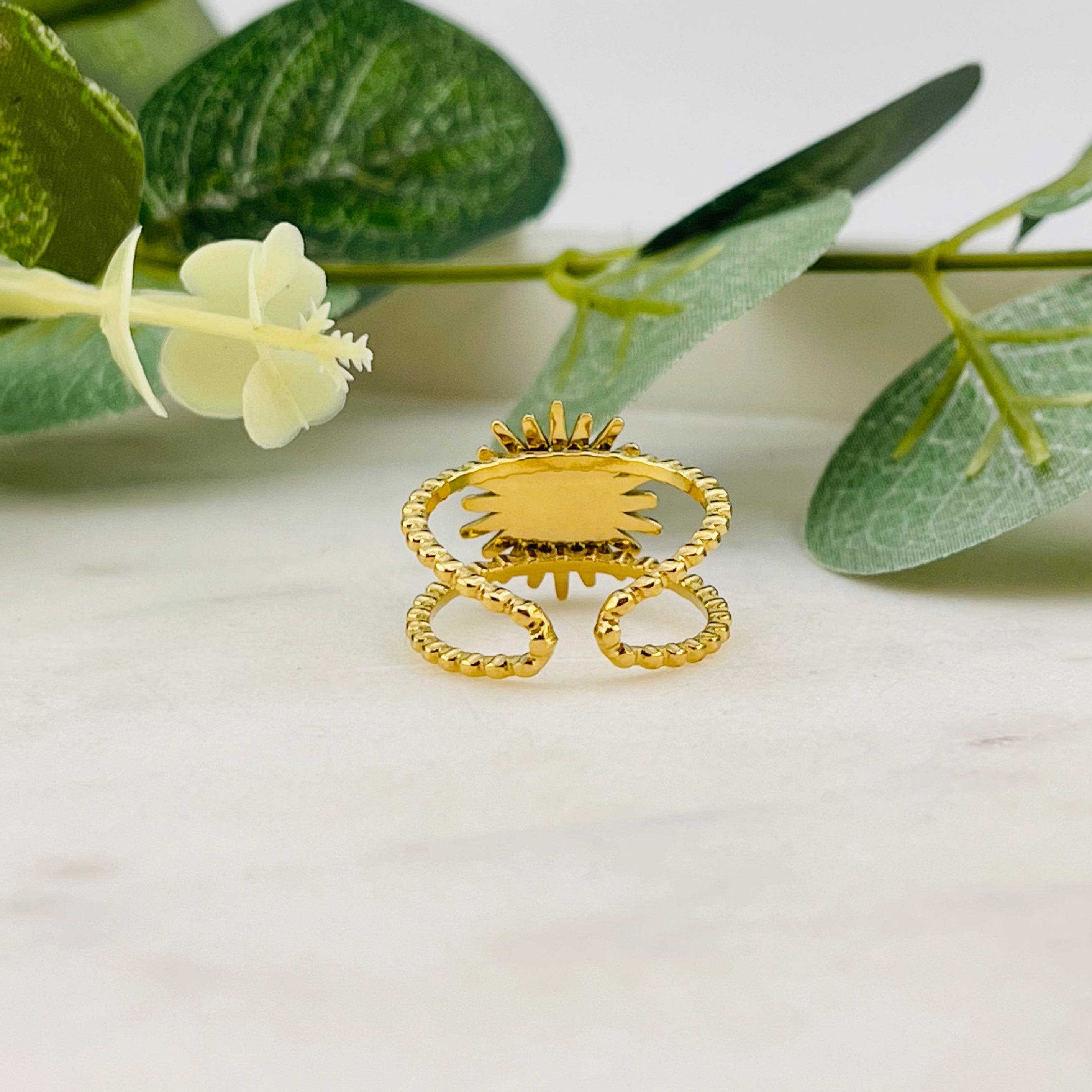 Goldring mit weissem Stein in Sonne Boho-Style Claix