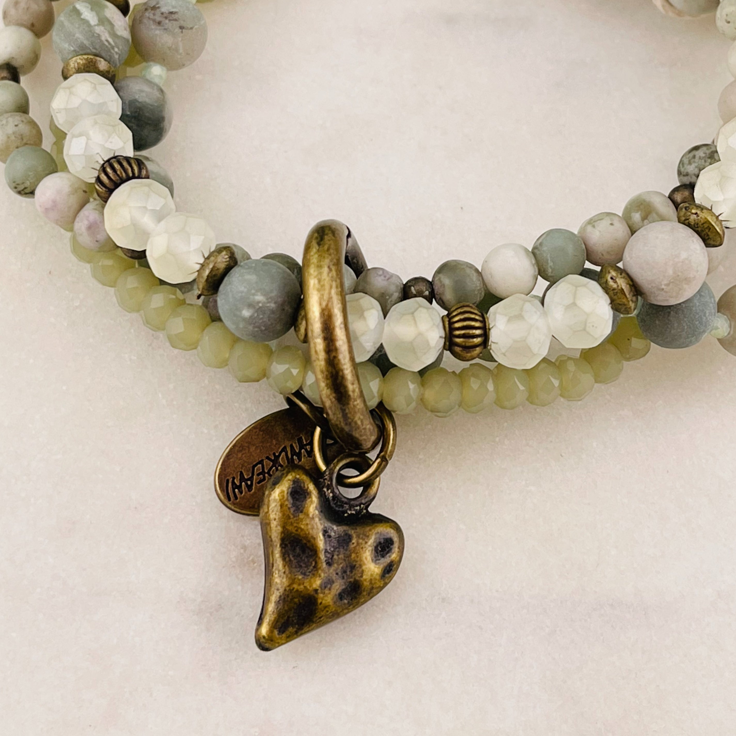 Multistrang Steinperlen-Armband mit grüner Jade Orion