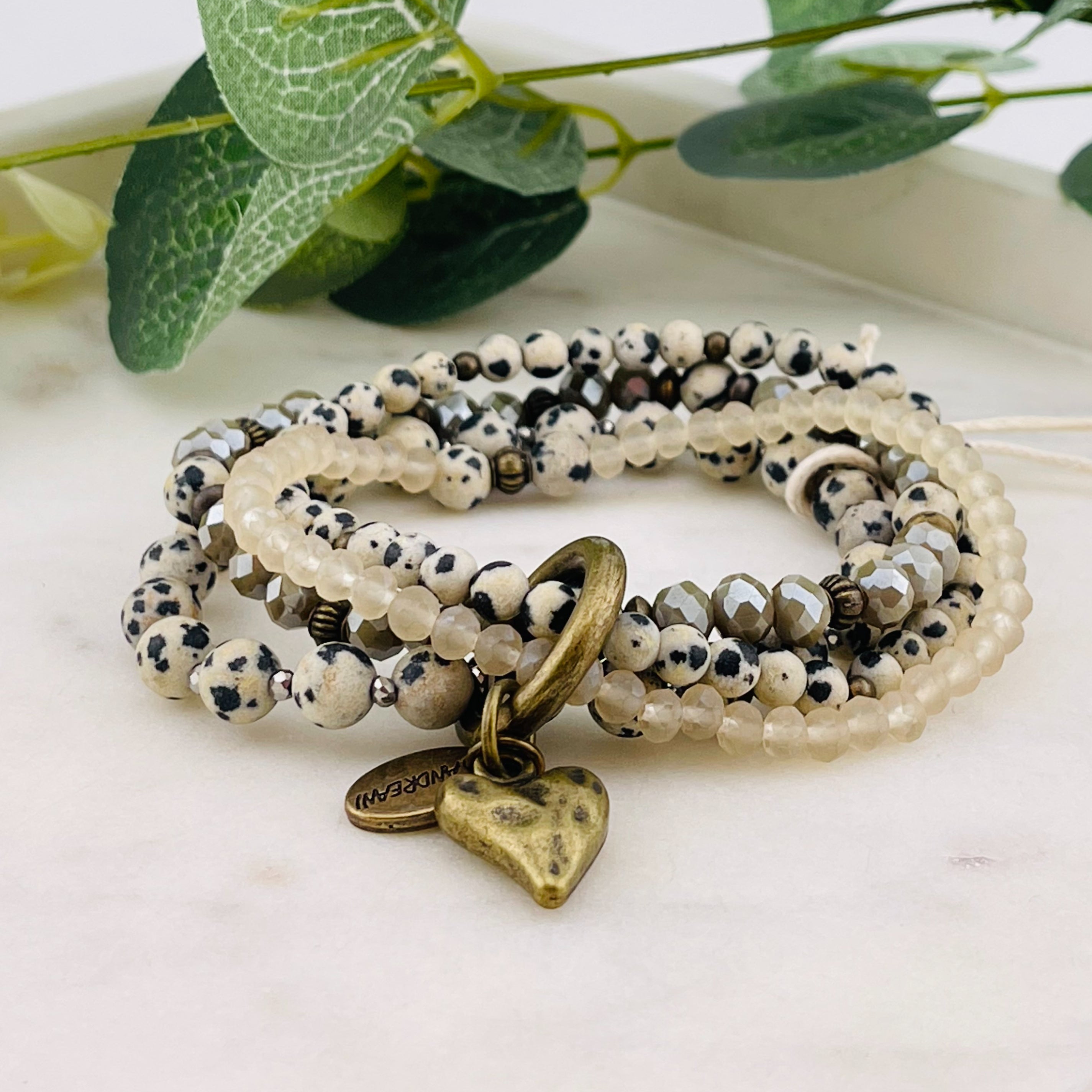Elastisches Multistrang Steinperlen-Armband Dalmatiner Jaspis Roux