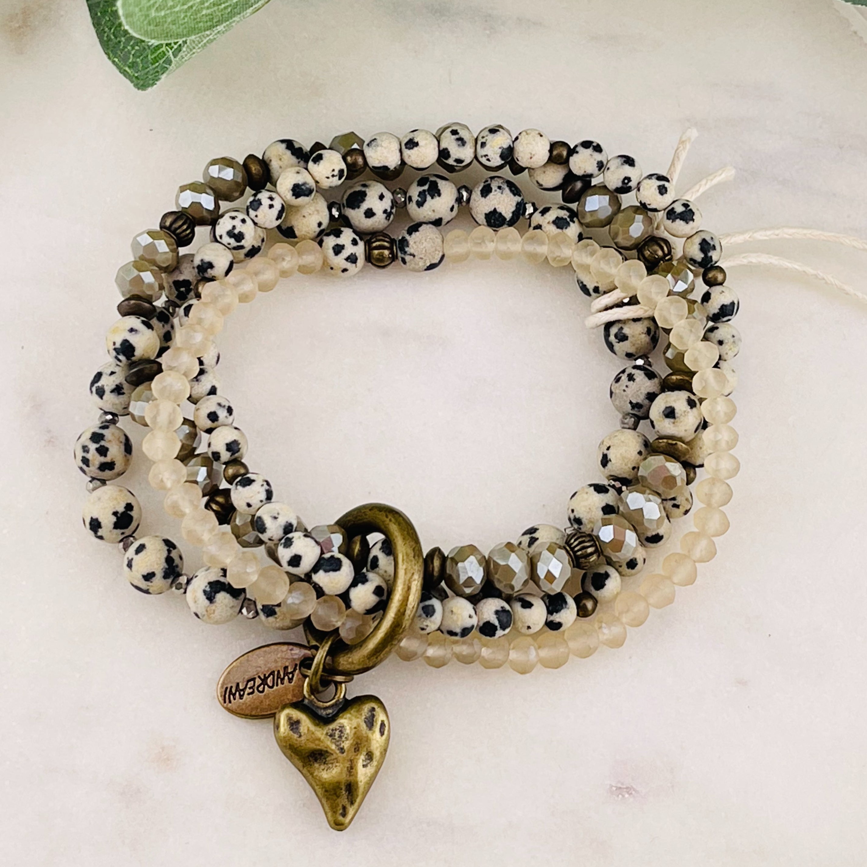 Elastisches Multistrang Steinperlen-Armband Dalmatiner Jaspis Roux