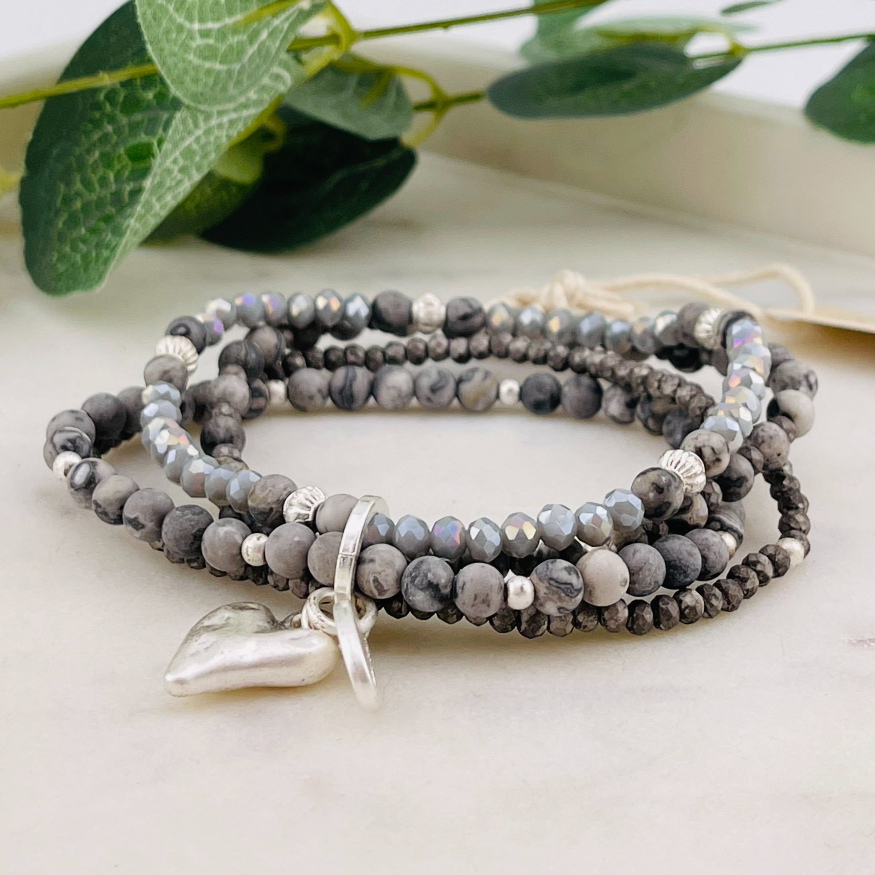 Elastisches Multistrang Steinperlen-Armband Picasso Jaspis Vidaly