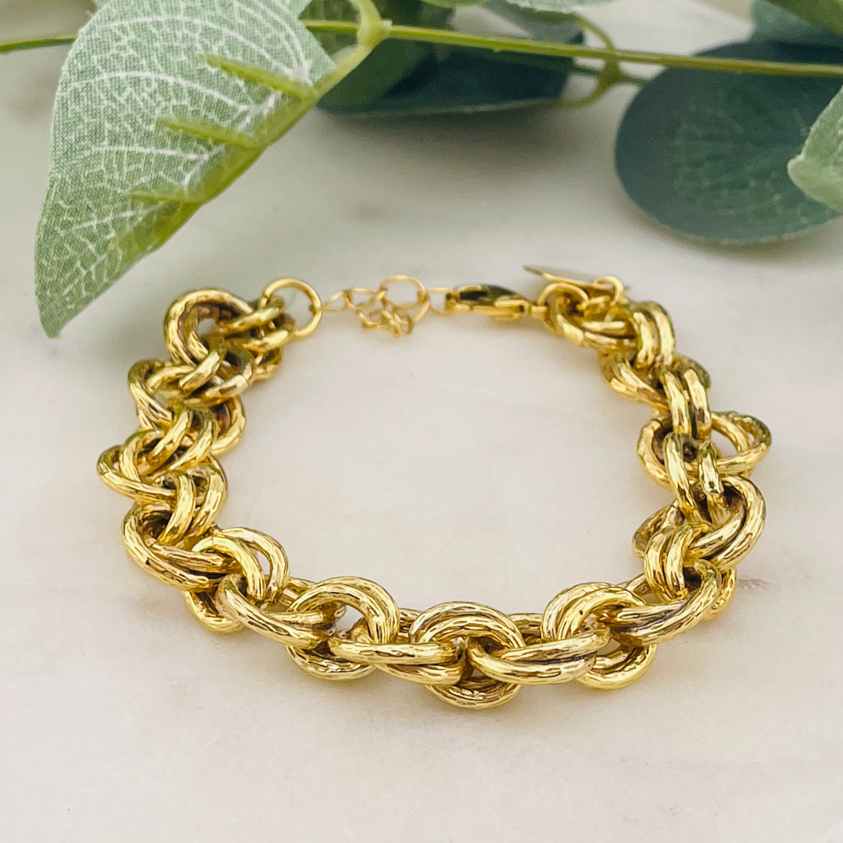 Trendige grobe Armkette Gold Pink Sand Elea