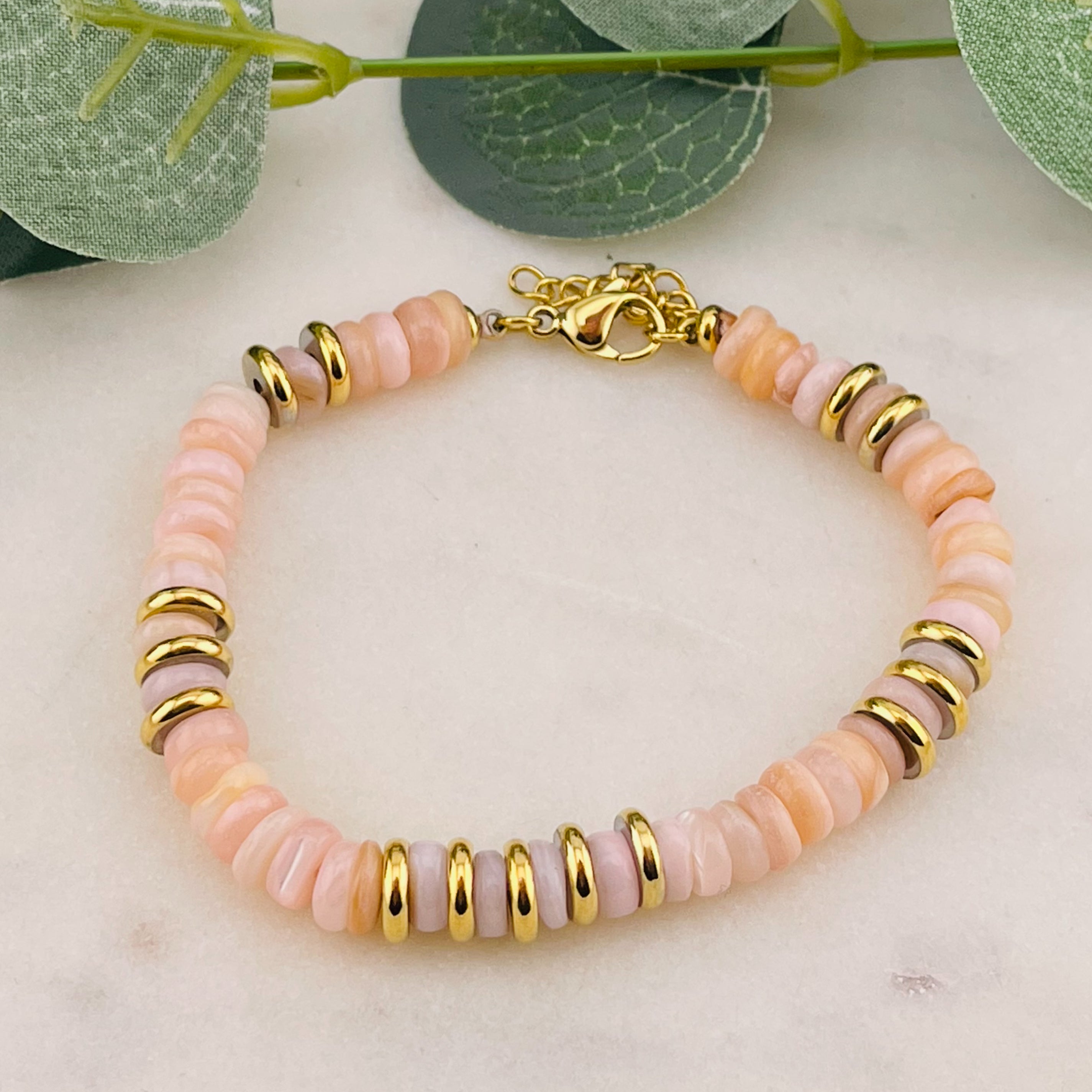 Elastisches Steinperlen-Armband Rosé Apricot Tarida