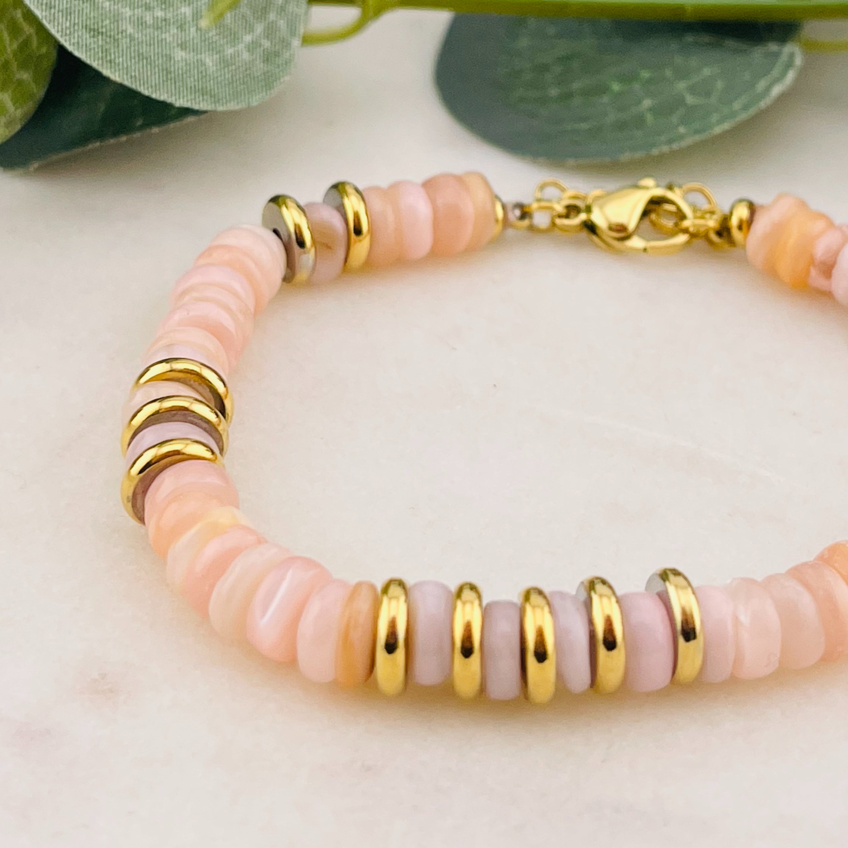 Elastisches Steinperlen-Armband Rosé Apricot Tarida