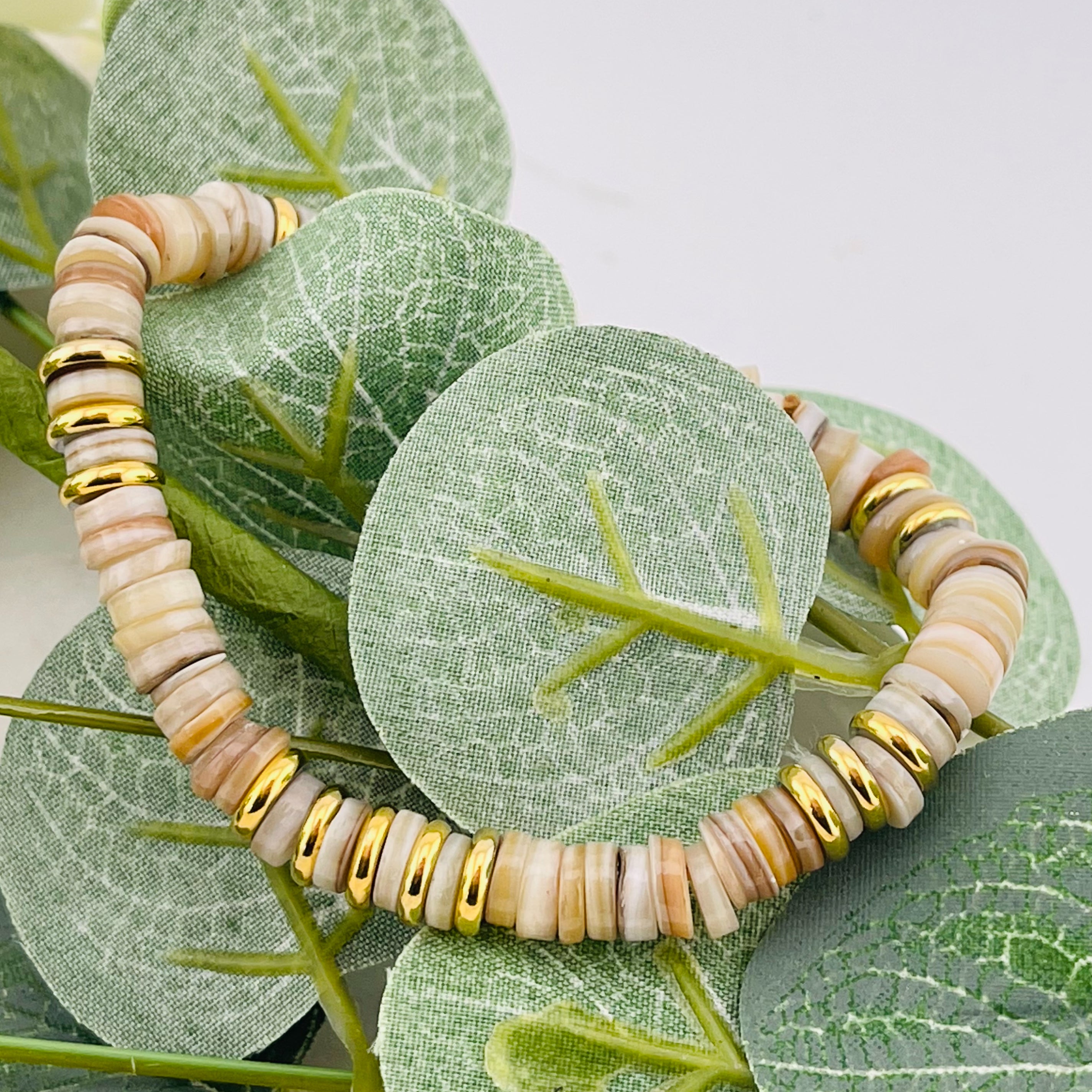 Elastisches Steinperlen-Armband Gold-Braun Calixta