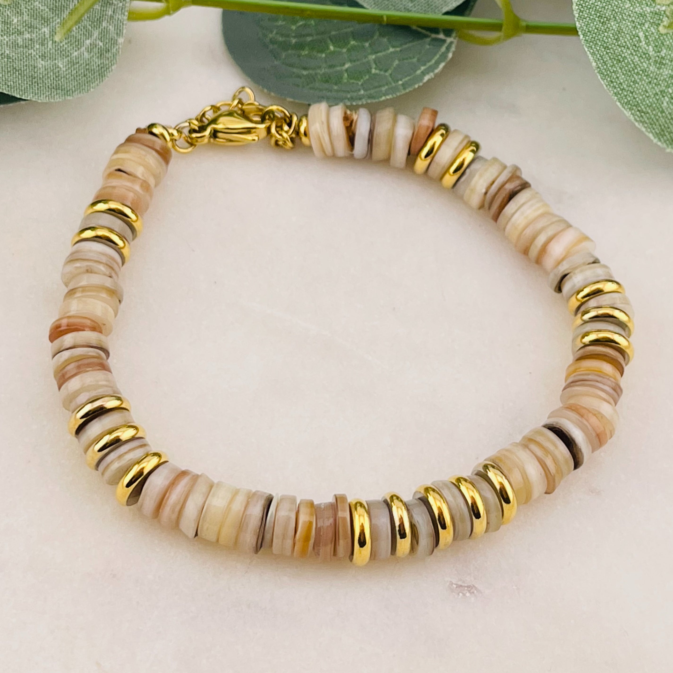 Elastisches Steinperlen-Armband Gold-Braun Calixta