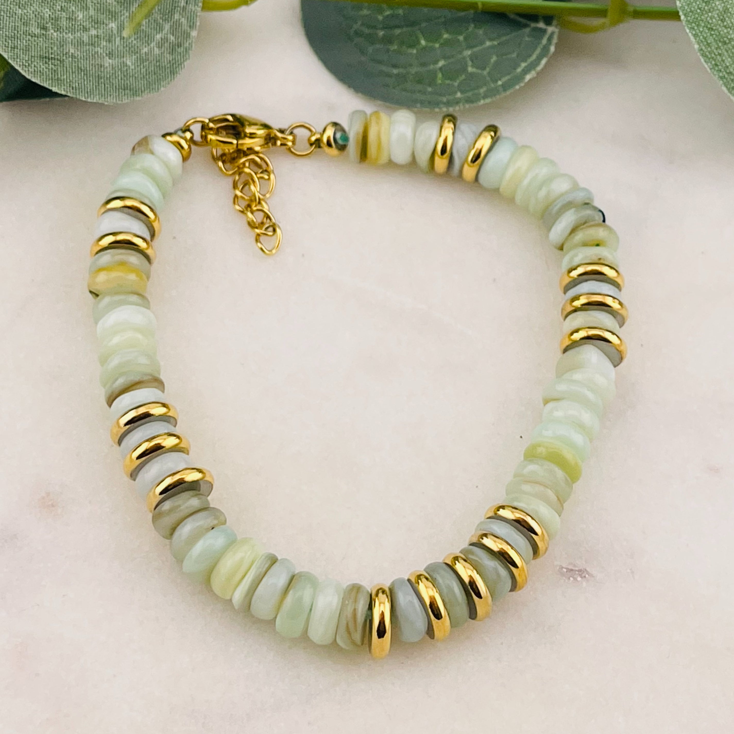 Nickelfreies Steinarmband Gold-Gelb-Grün Estee