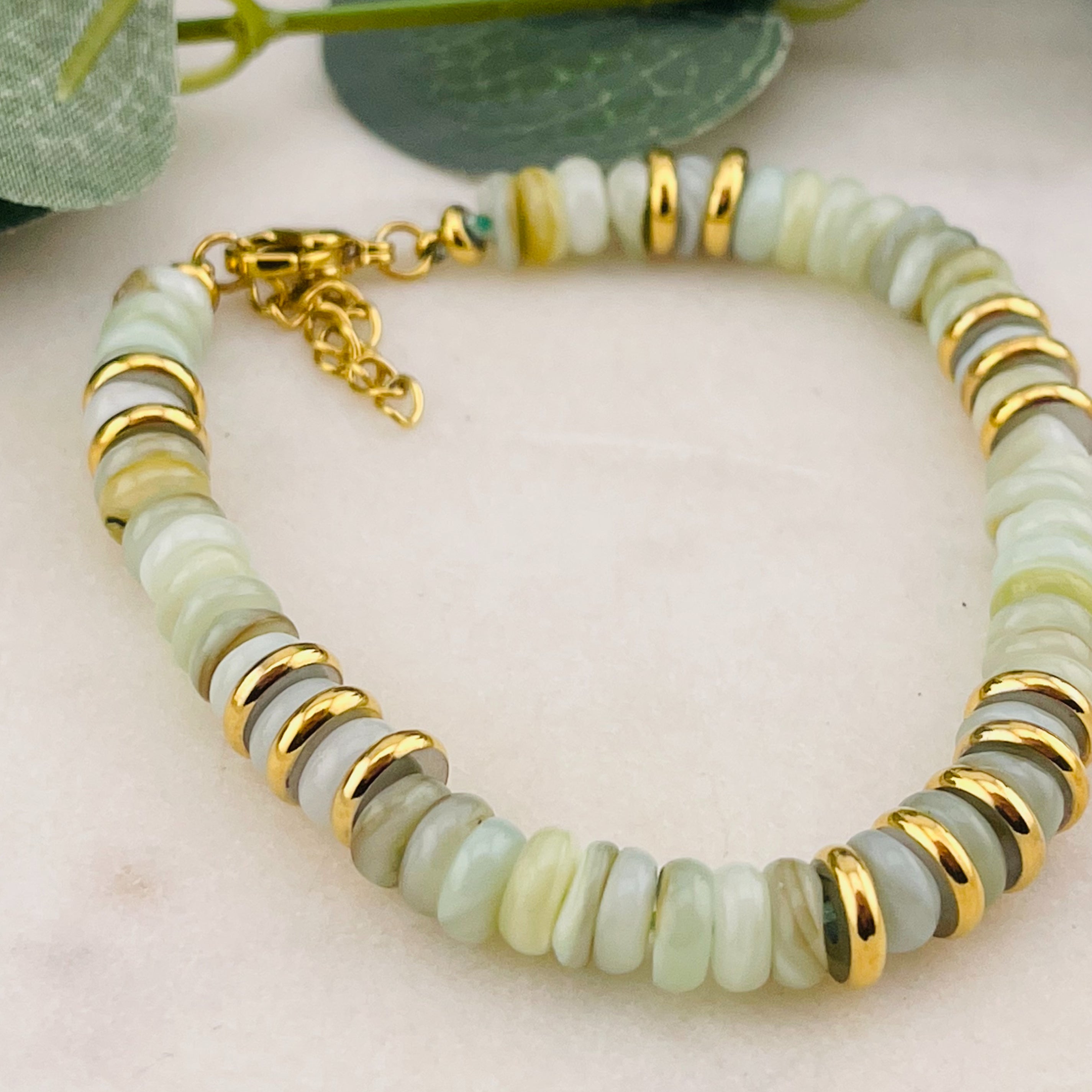 Nickelfreies Steinarmband Gold-Gelb-Grün Estee