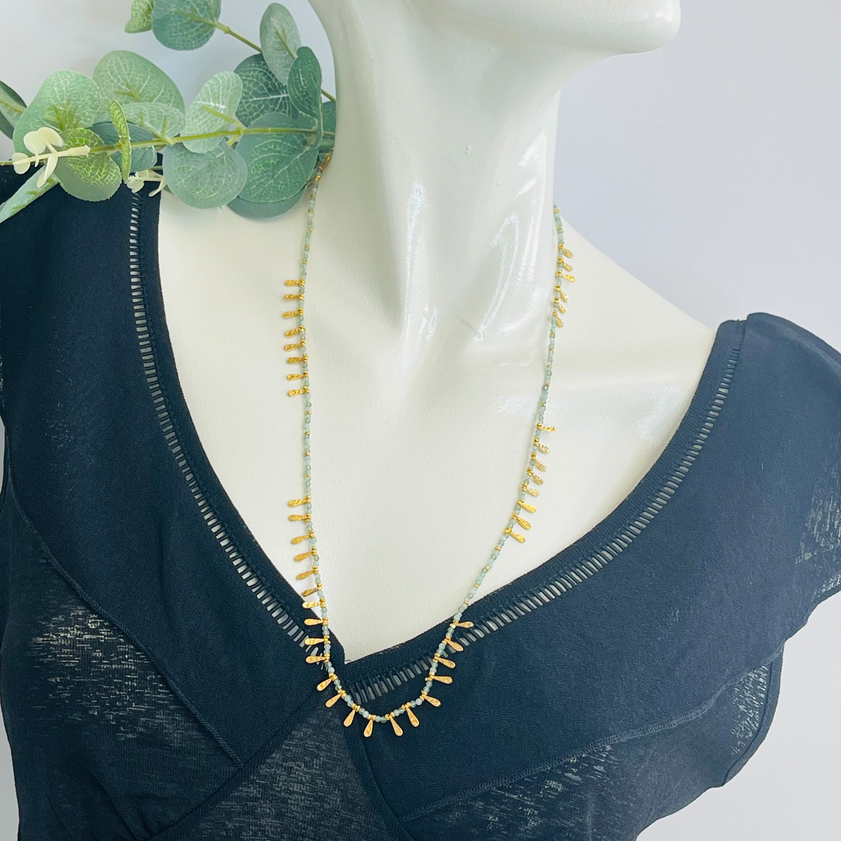 Boho-Kette Gold und grünem Achat Pink Sand Mayfair