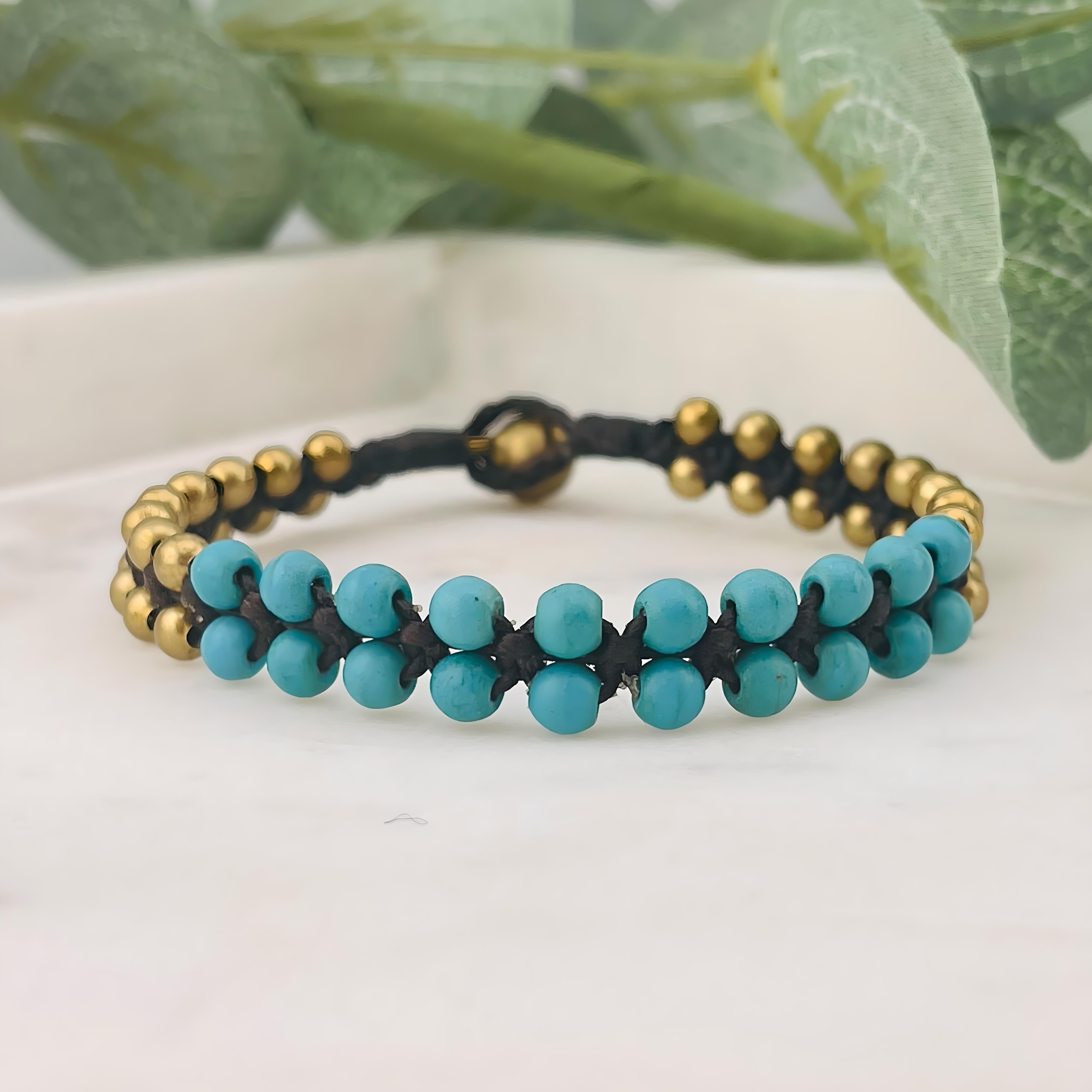 Boho Perlenarmband Messing und Türkis Georgina