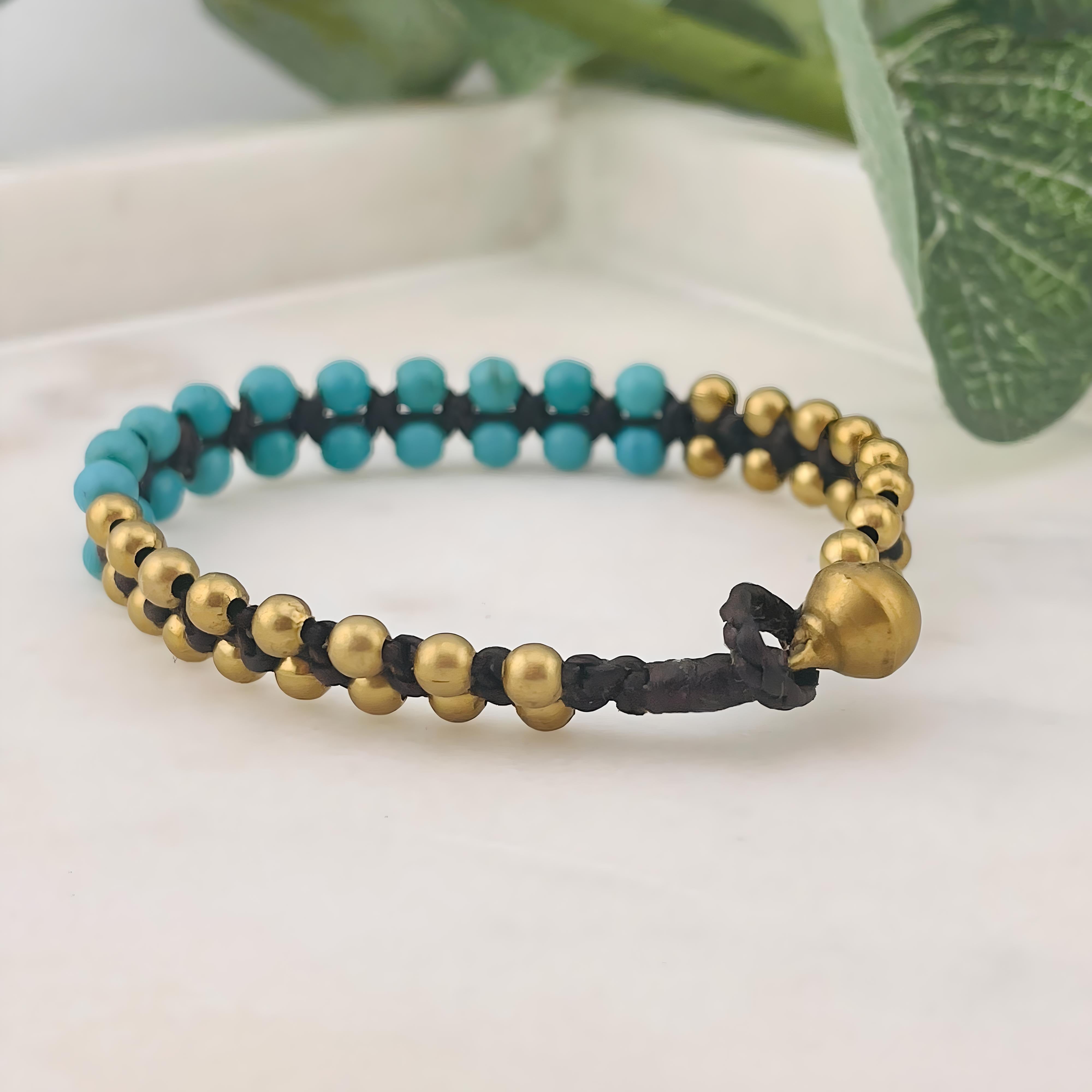 Boho Perlenarmband Messing und Türkis Georgina