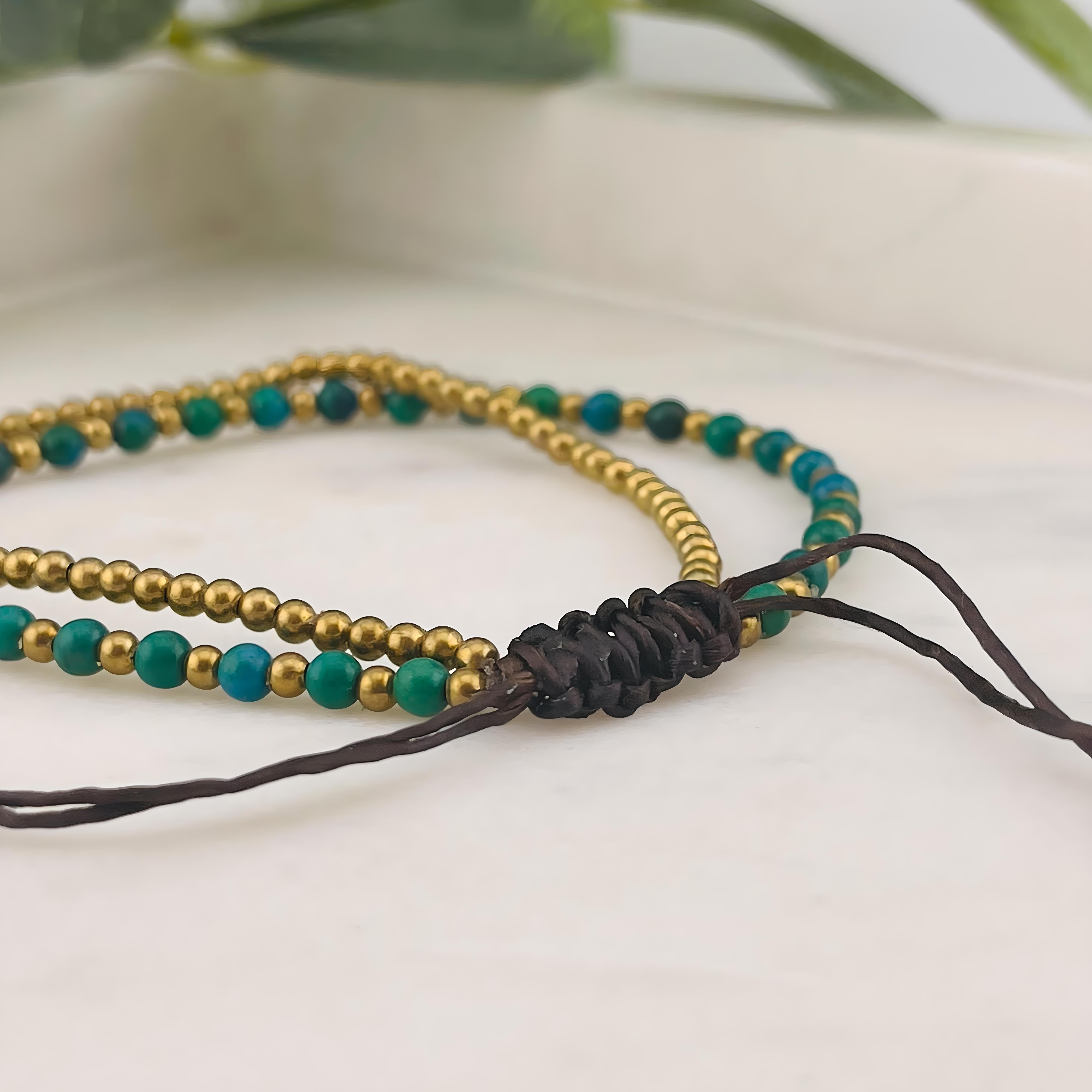 Boho Perlenarmband in Blau Grün Gold Johana