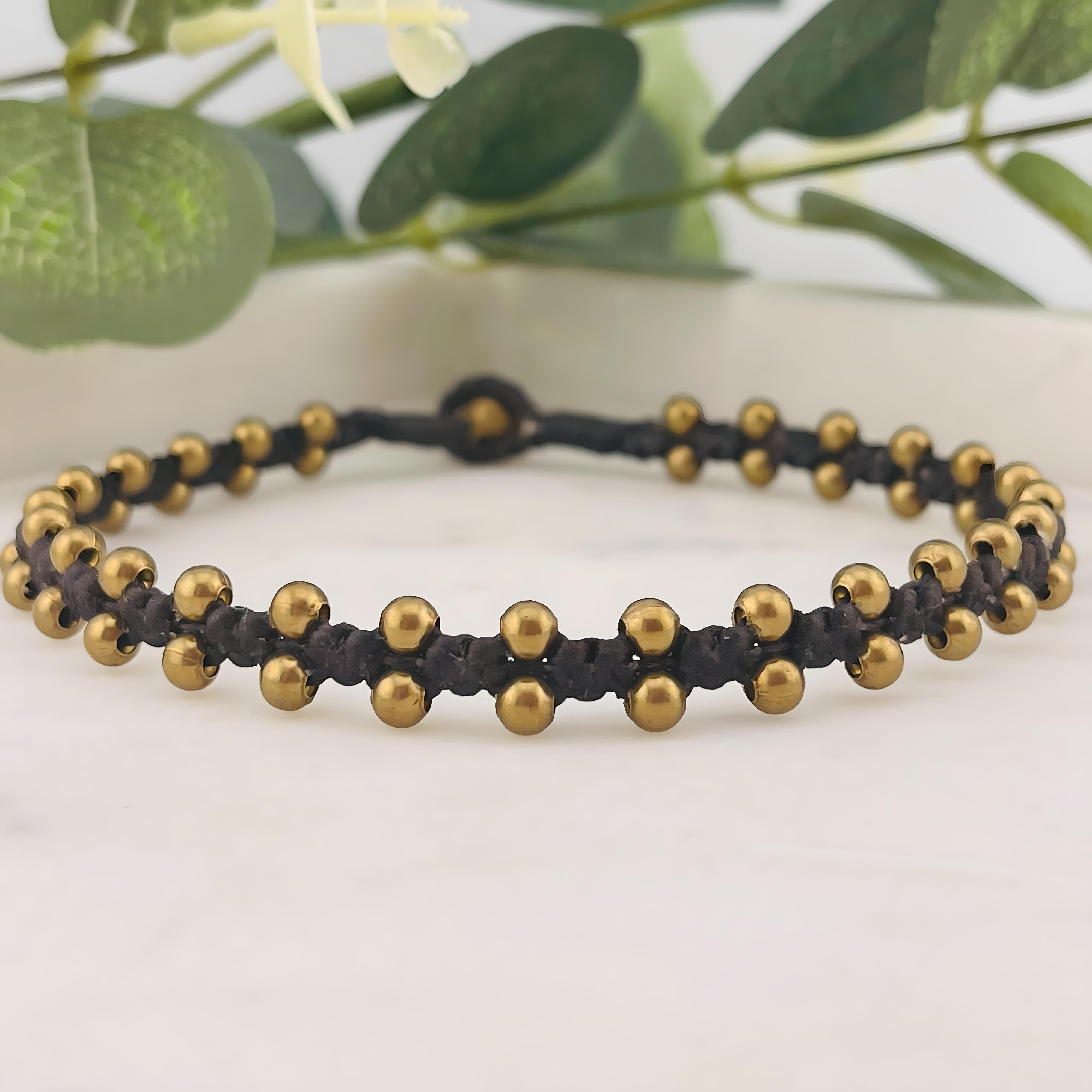 Boho Fusskettchen mit Messingperlen Amber