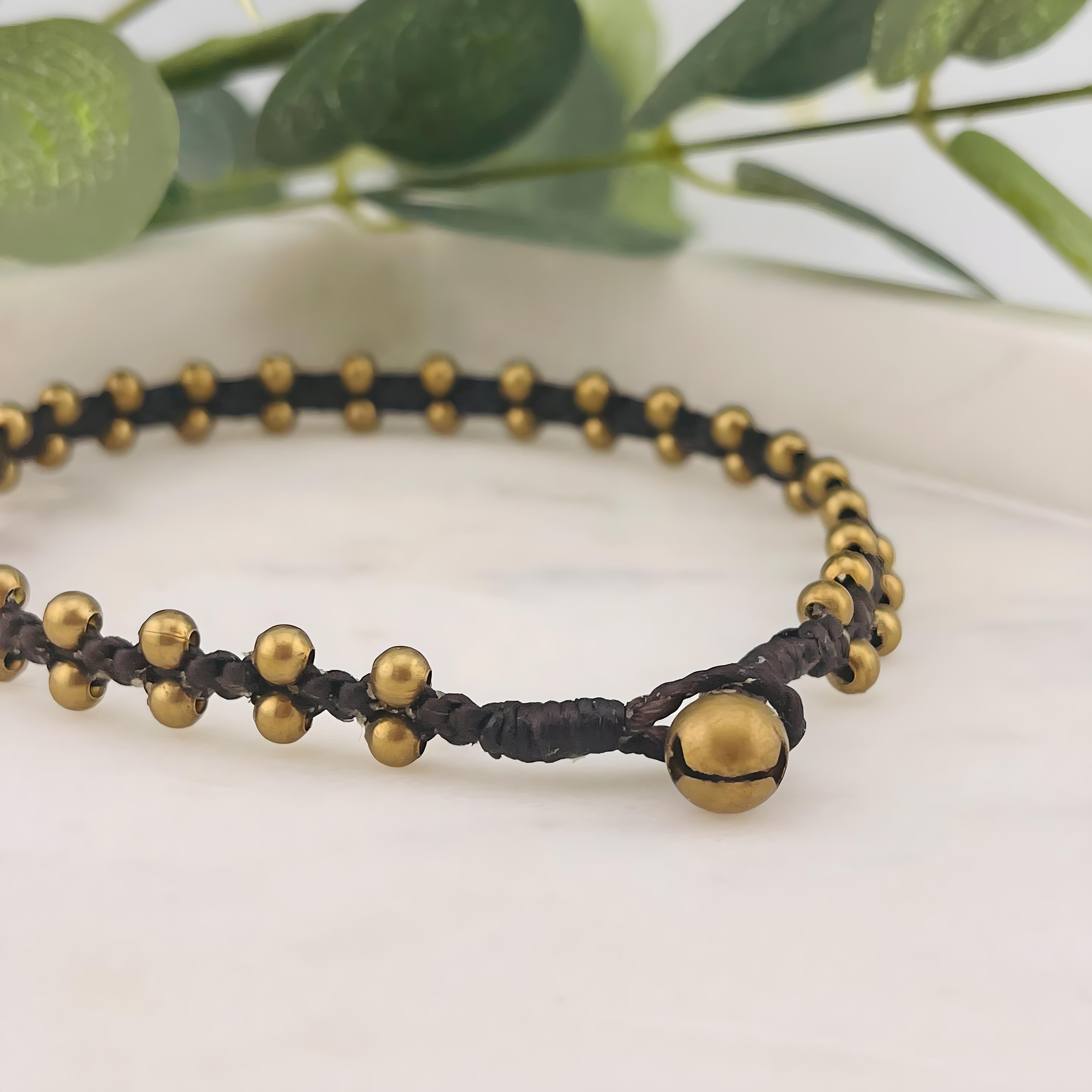 Boho Fusskettchen mit Messingperlen Amber