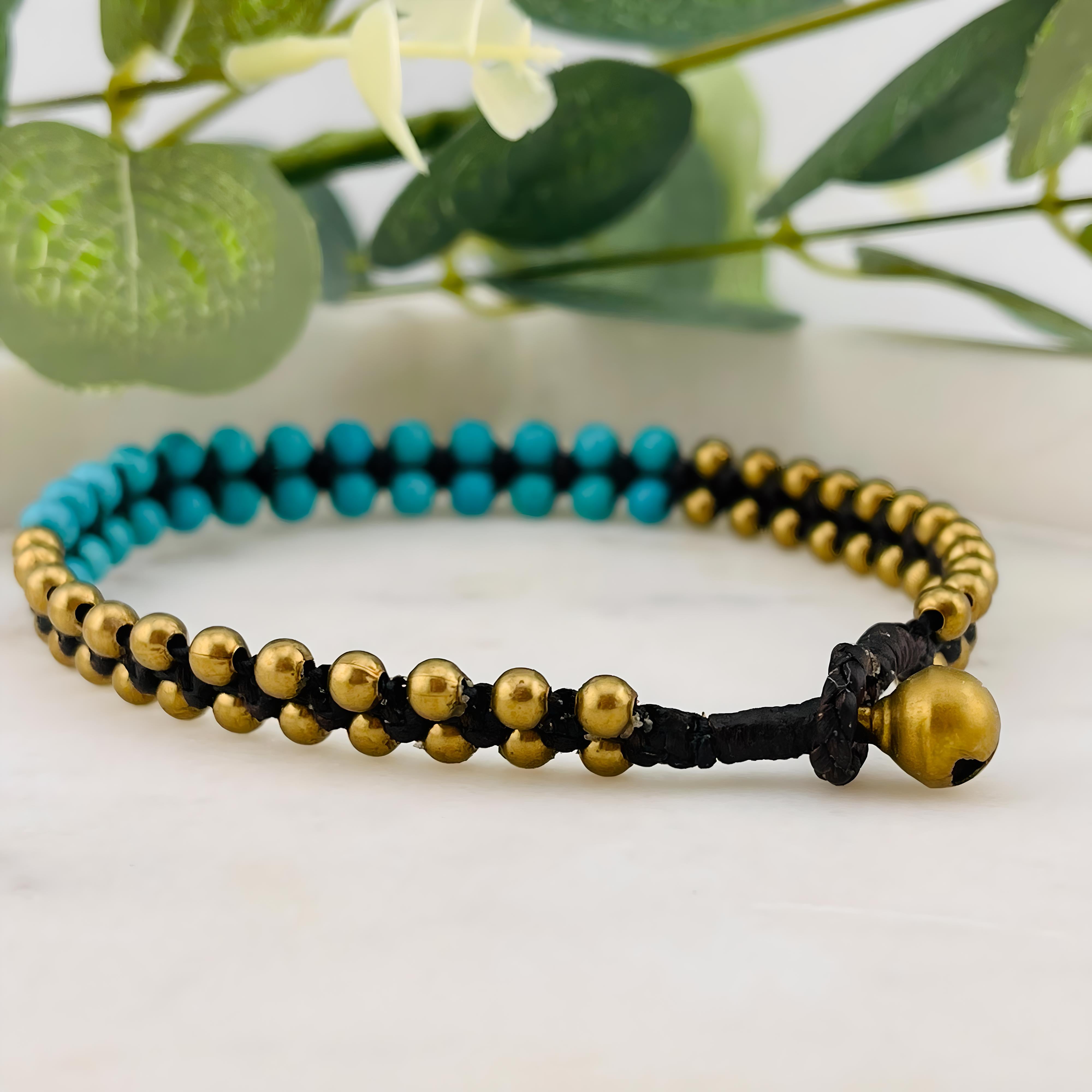 Fusskettchen mit Perlen in Türkis und Gold Anne