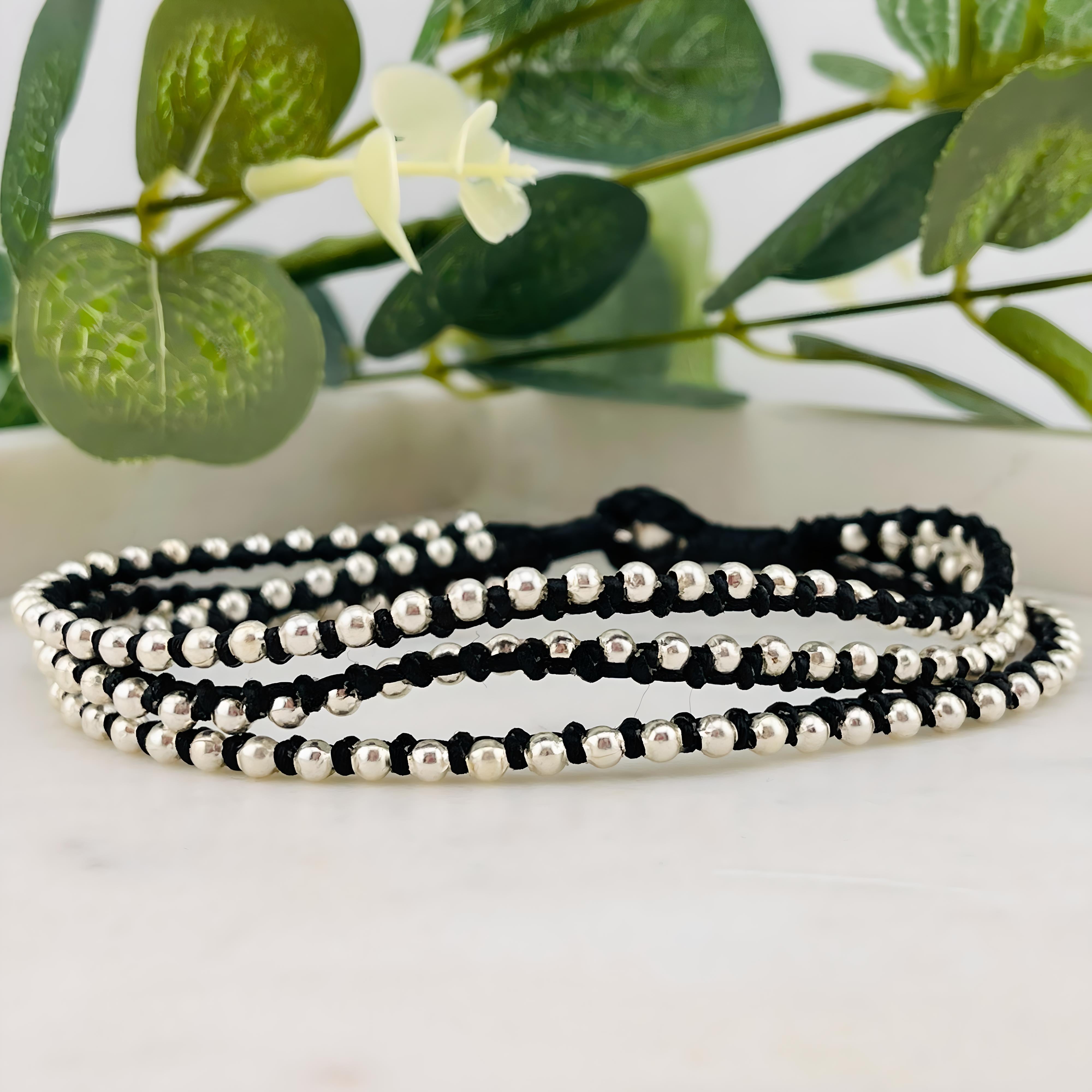 Boho Fusskettchen mit Silberperlen und Glöckchen Basti